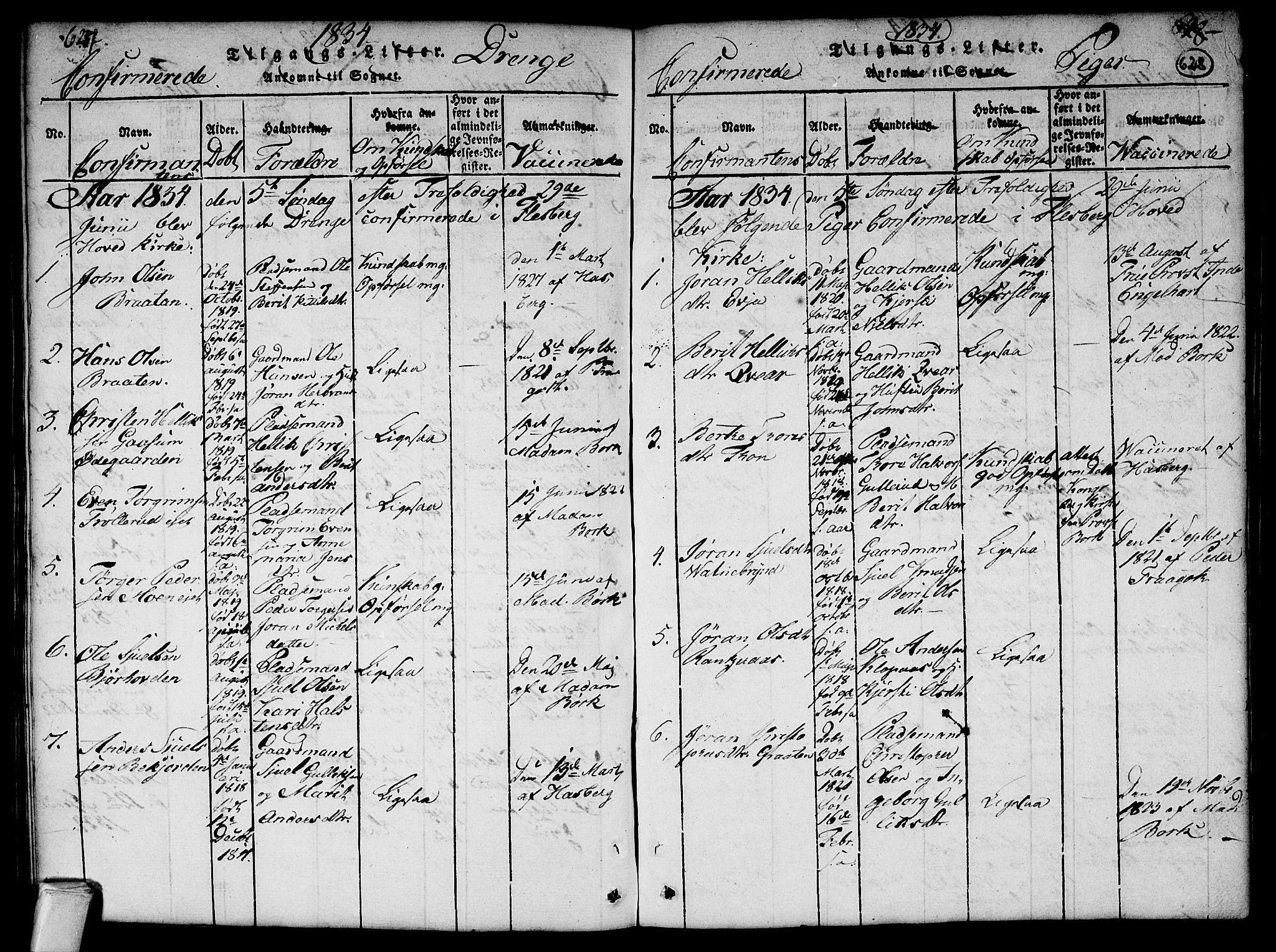 Flesberg kirkebøker, AV/SAKO-A-18/G/Ga/L0001: Parish register (copy) no. I 1, 1816-1834, p. 627-628