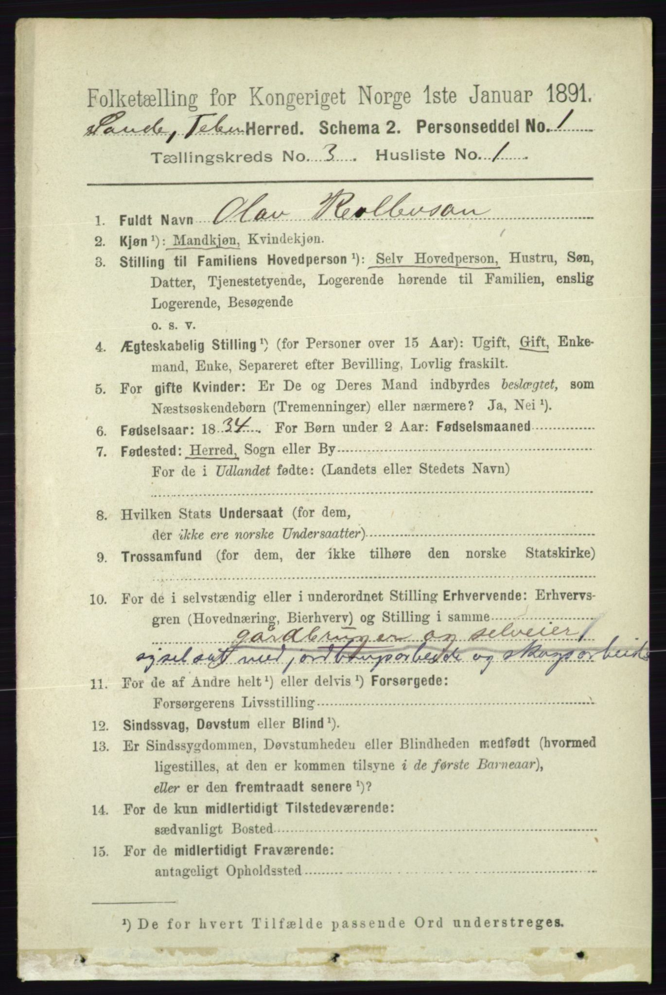 RA, 1891 census for 0822 Sauherad, 1891, p. 731