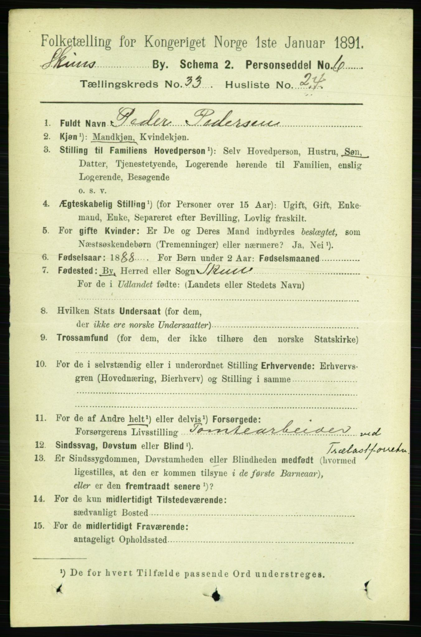 RA, 1891 census for 0806 Skien, 1891, p. 7703