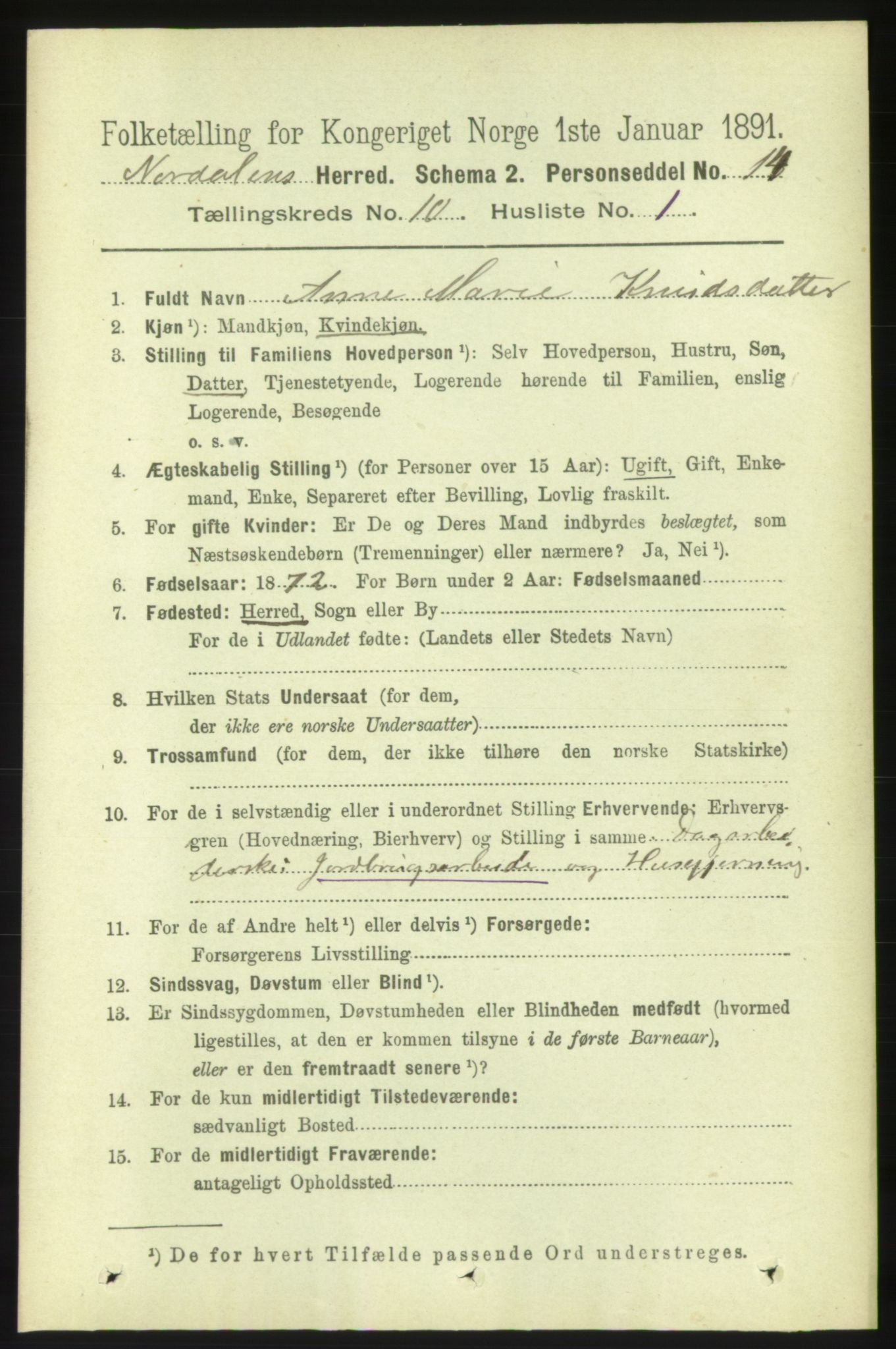 RA, 1891 census for 1524 Norddal, 1891, p. 2210