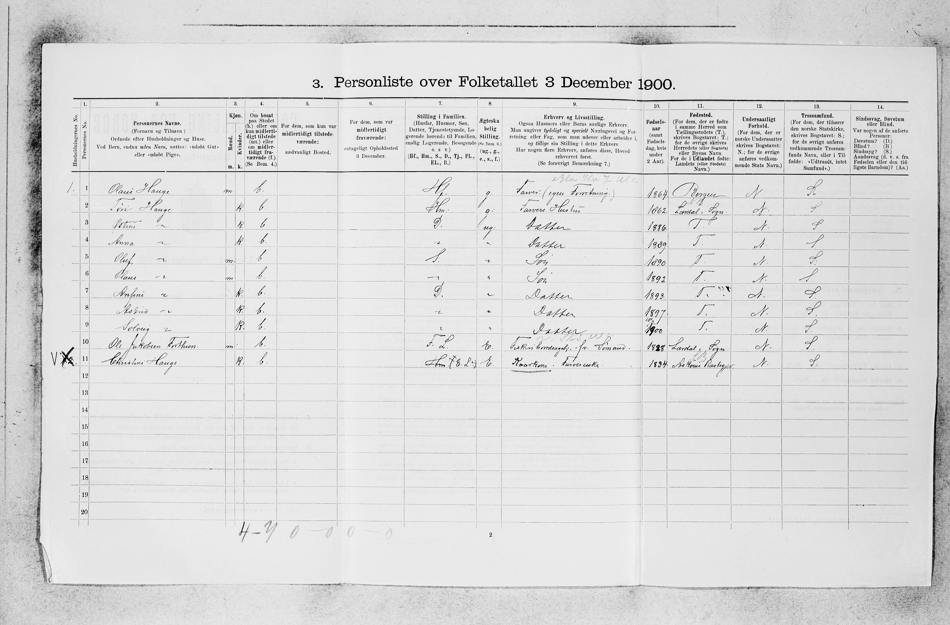 SAB, 1900 census for Ytre Holmedal, 1900, p. 805