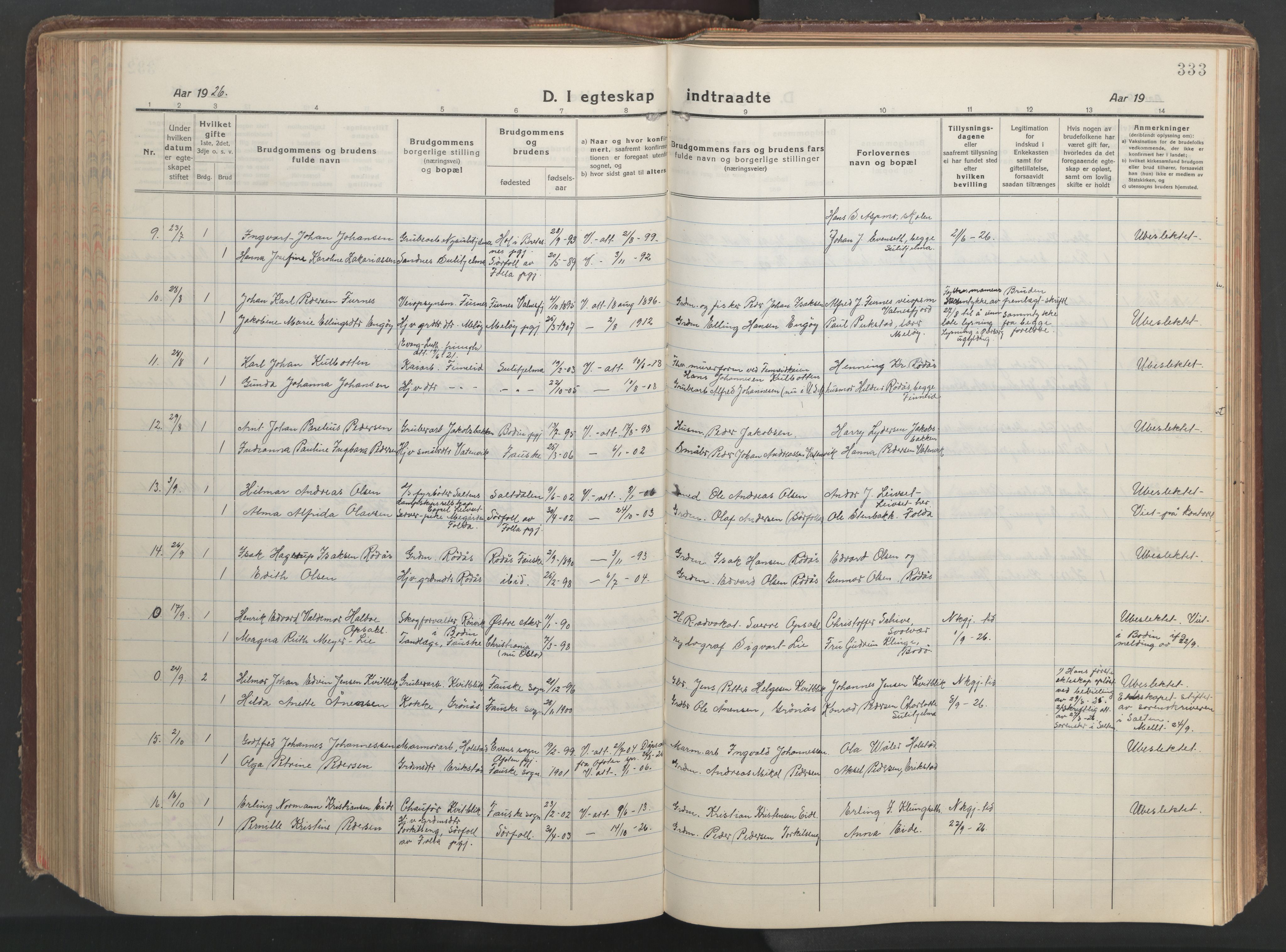 Ministerialprotokoller, klokkerbøker og fødselsregistre - Nordland, AV/SAT-A-1459/849/L0700: Parish register (copy) no. 849C01, 1919-1946, p. 333