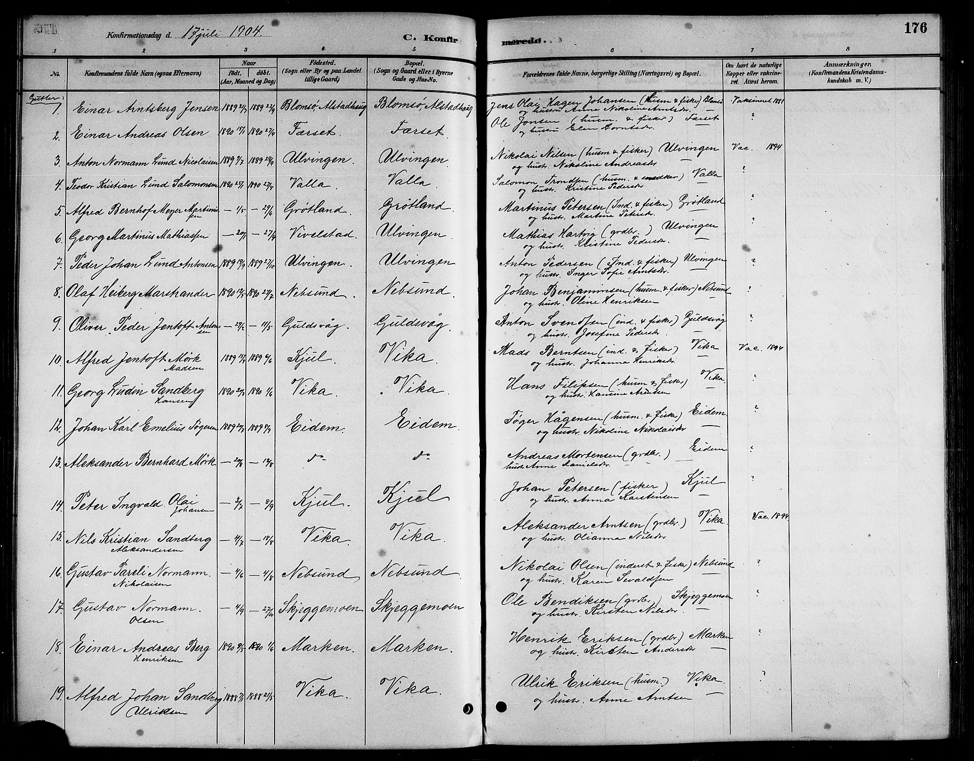 Ministerialprotokoller, klokkerbøker og fødselsregistre - Nordland, AV/SAT-A-1459/816/L0253: Parish register (copy) no. 816C03, 1886-1905, p. 176