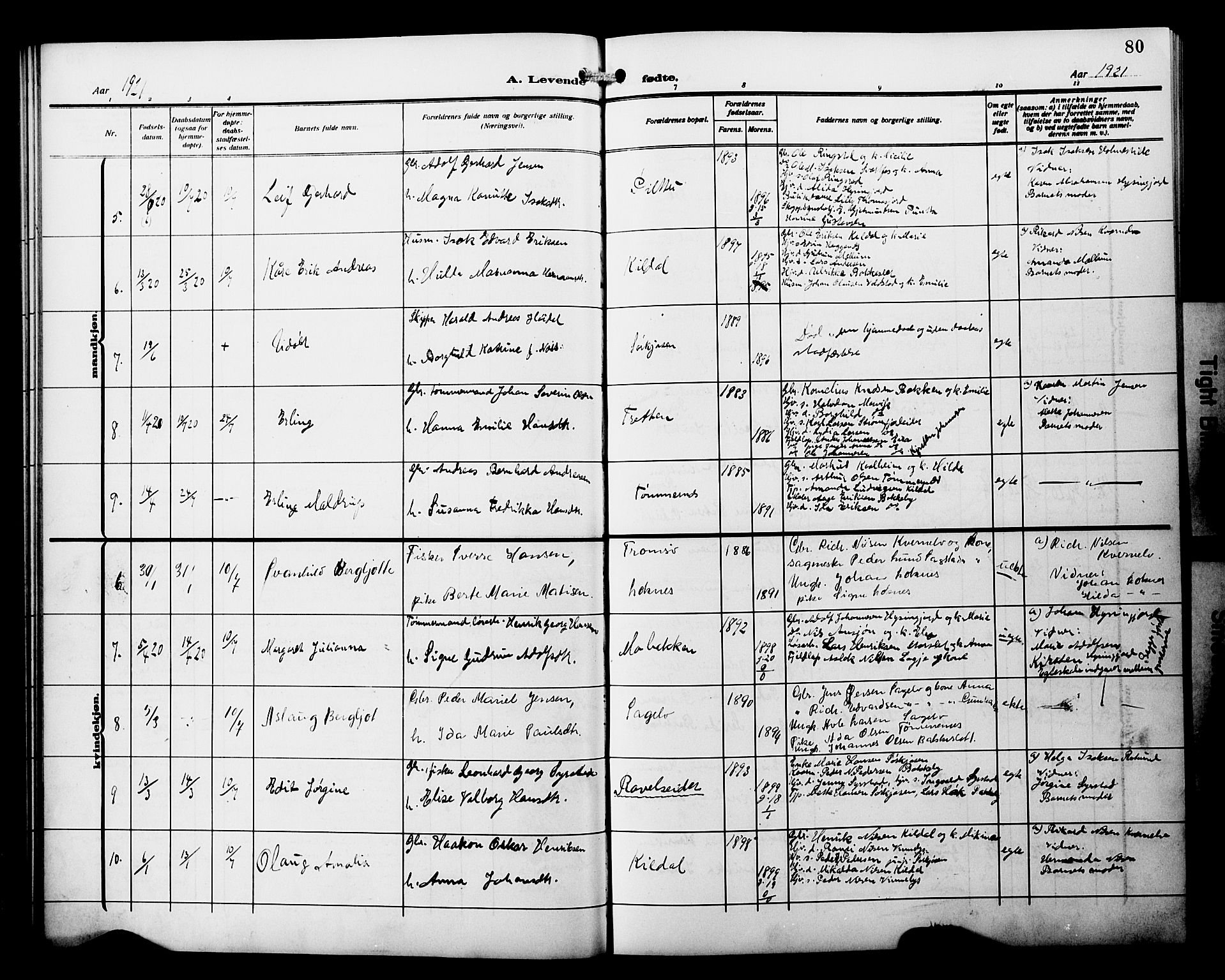 Skjervøy sokneprestkontor, SATØ/S-1300/H/Ha/Hab/L0022klokker: Parish register (copy) no. 22, 1910-1926, p. 80