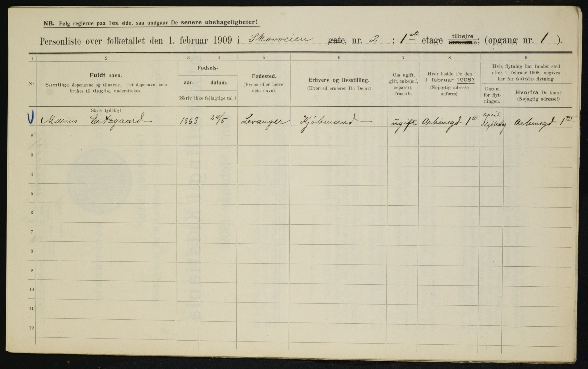 OBA, Municipal Census 1909 for Kristiania, 1909, p. 87419