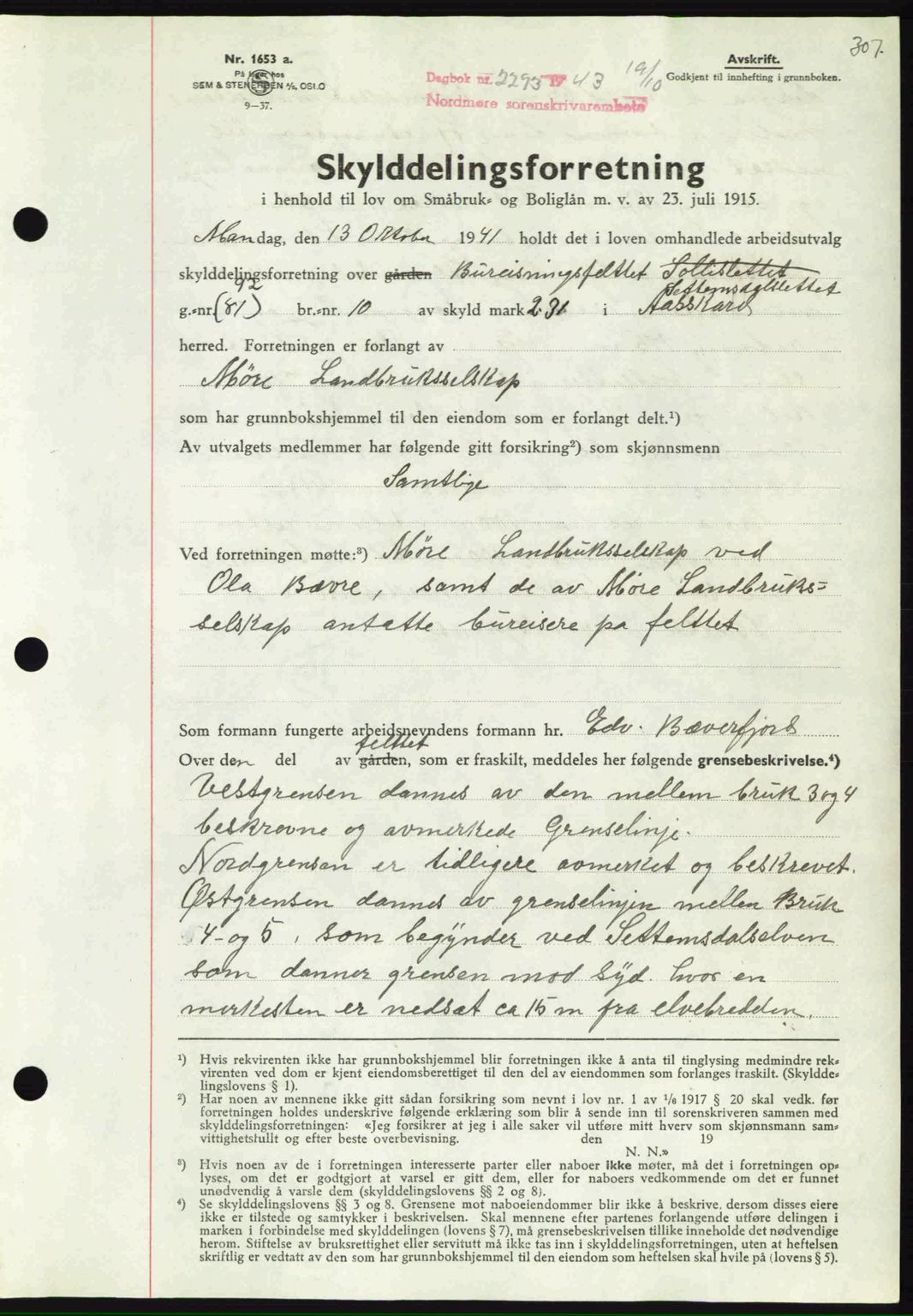 Nordmøre sorenskriveri, SAT/A-4132/1/2/2Ca: Mortgage book no. A96, 1943-1944, Diary no: : 2293/1943