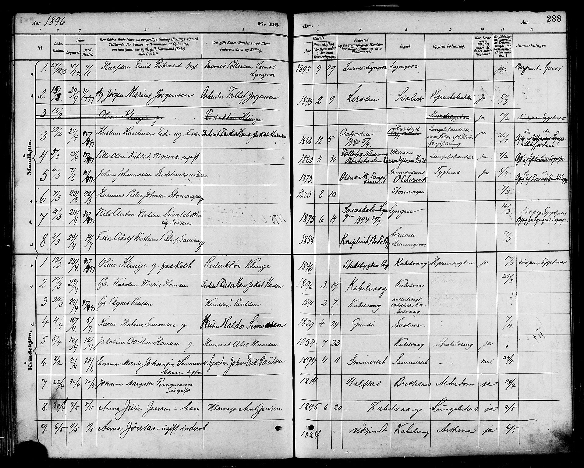 Ministerialprotokoller, klokkerbøker og fødselsregistre - Nordland, AV/SAT-A-1459/874/L1060: Parish register (official) no. 874A04, 1890-1899, p. 288