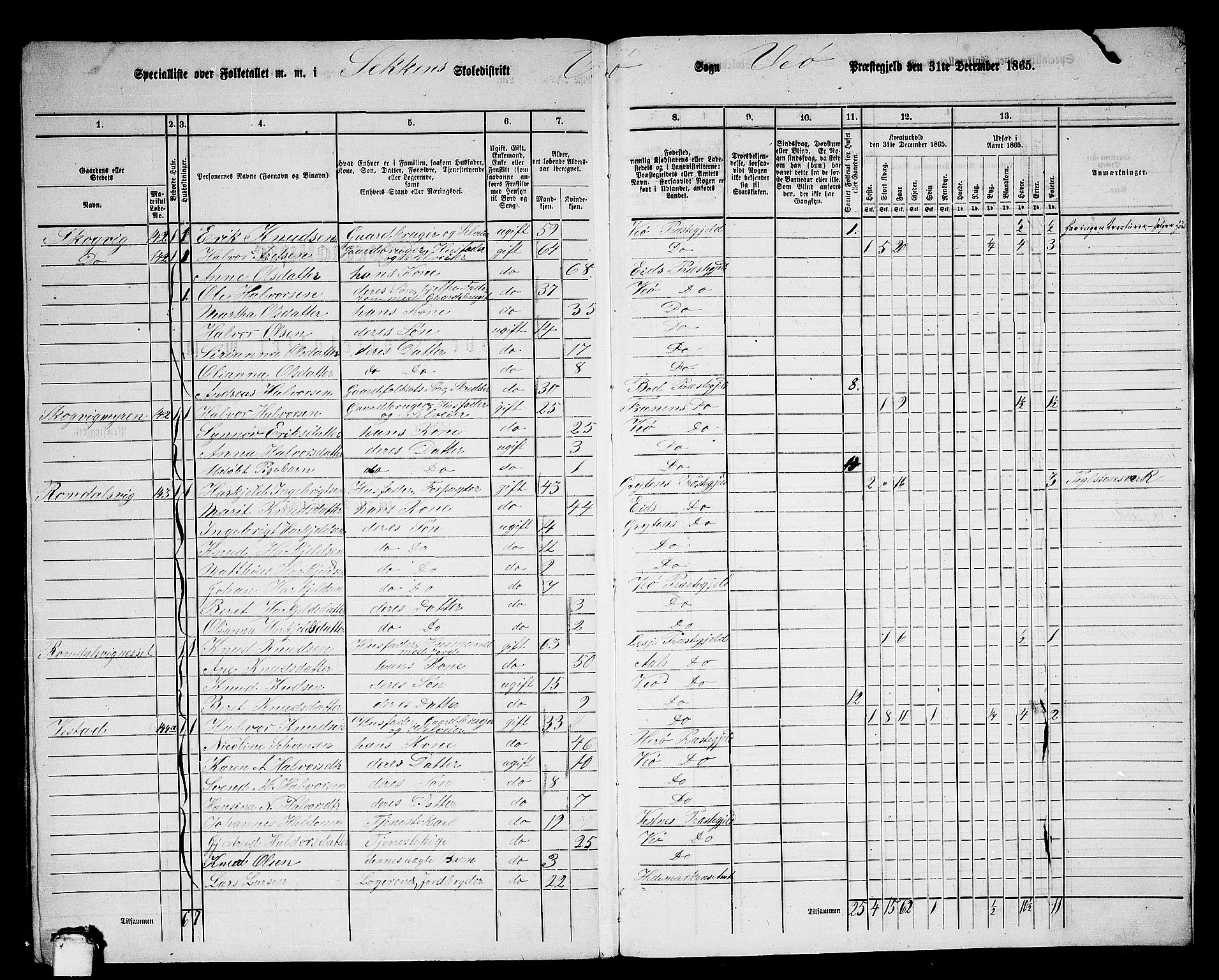 RA, 1865 census for Veøy, 1865, p. 89