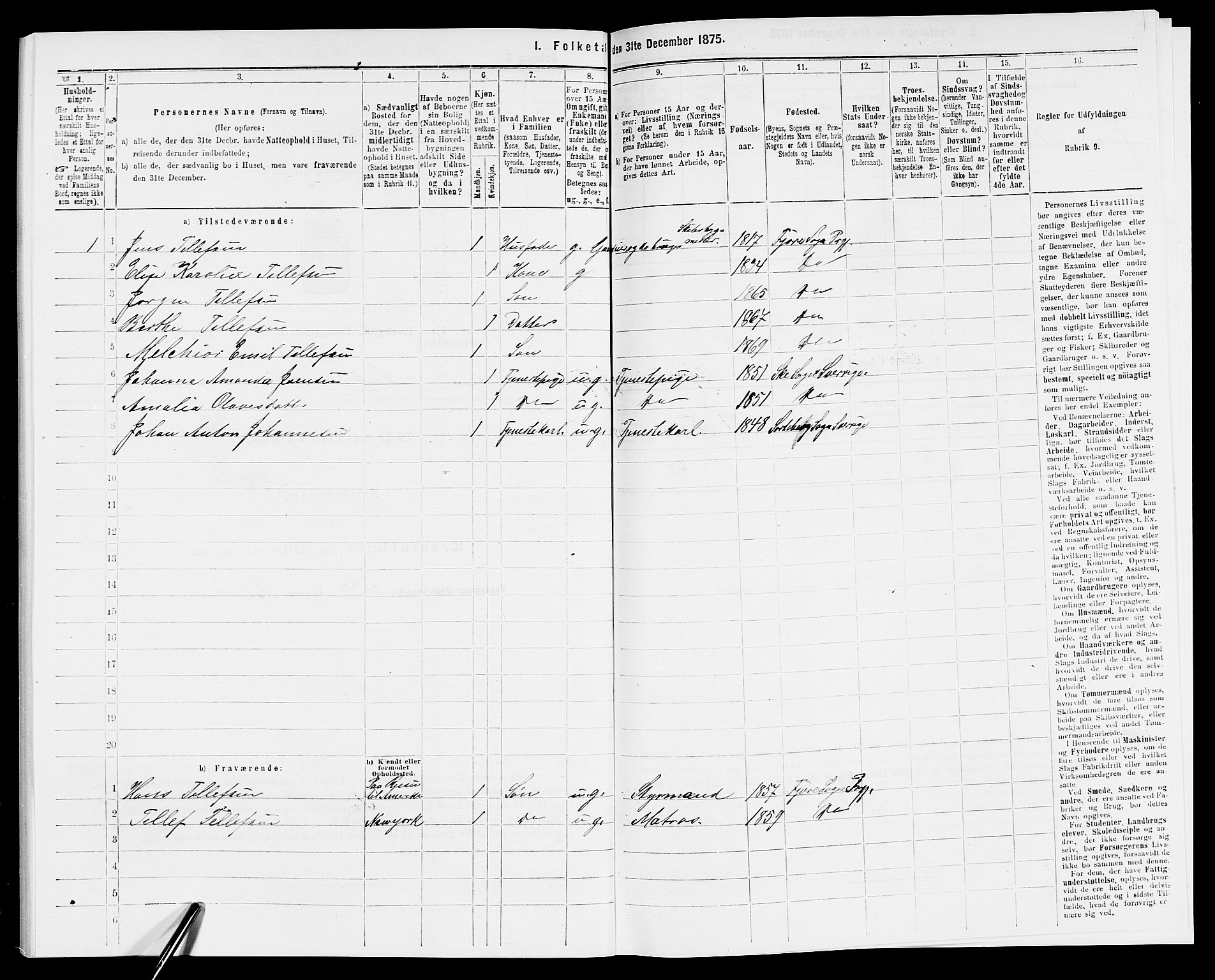 SAK, 1875 census for 0923L Fjære/Fjære, 1875, p. 718