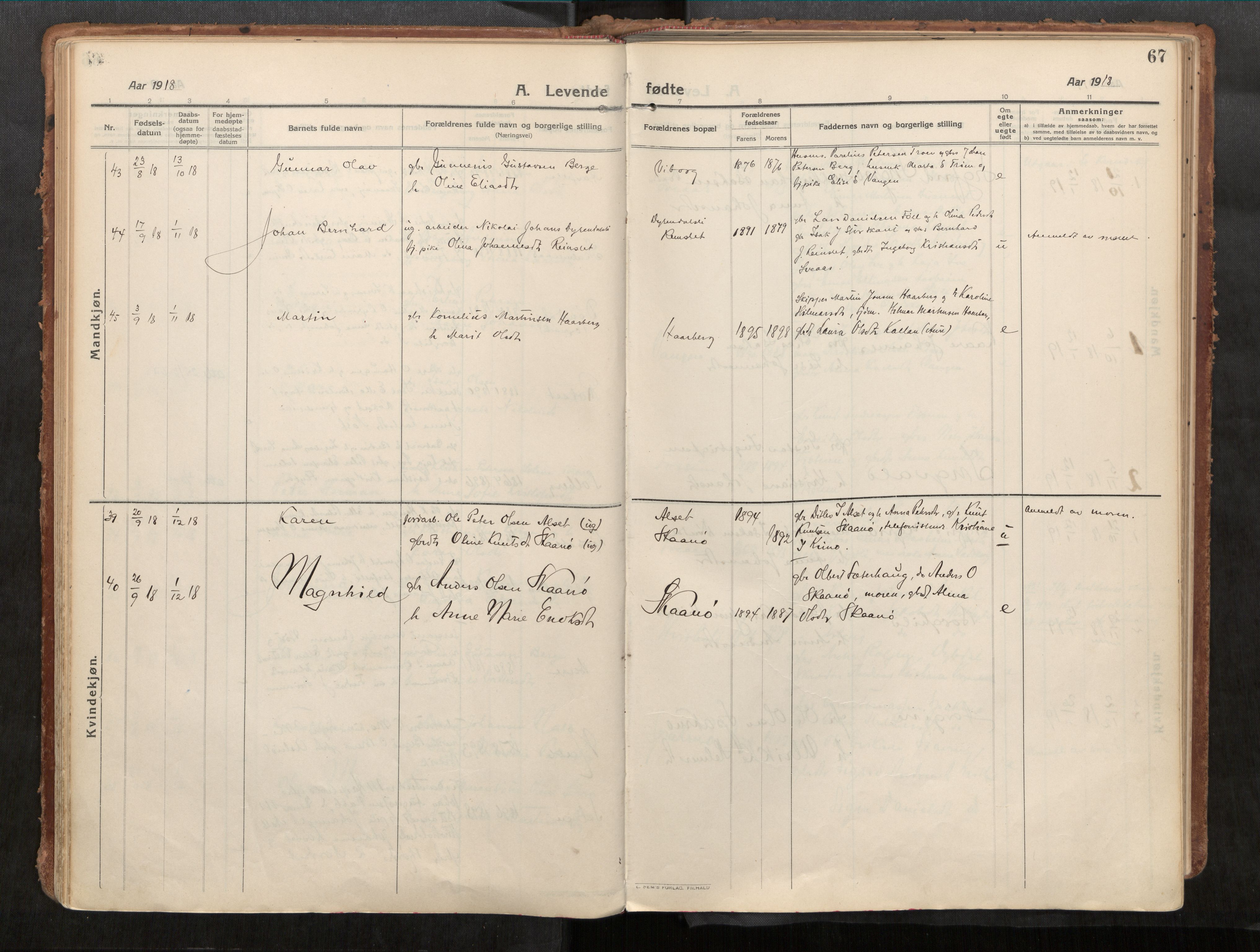 Stadsbygd sokneprestkontor, AV/SAT-A-1117/1/I/I1/I1a/L0001: Parish register (official) no. 1, 1911-1929, p. 67