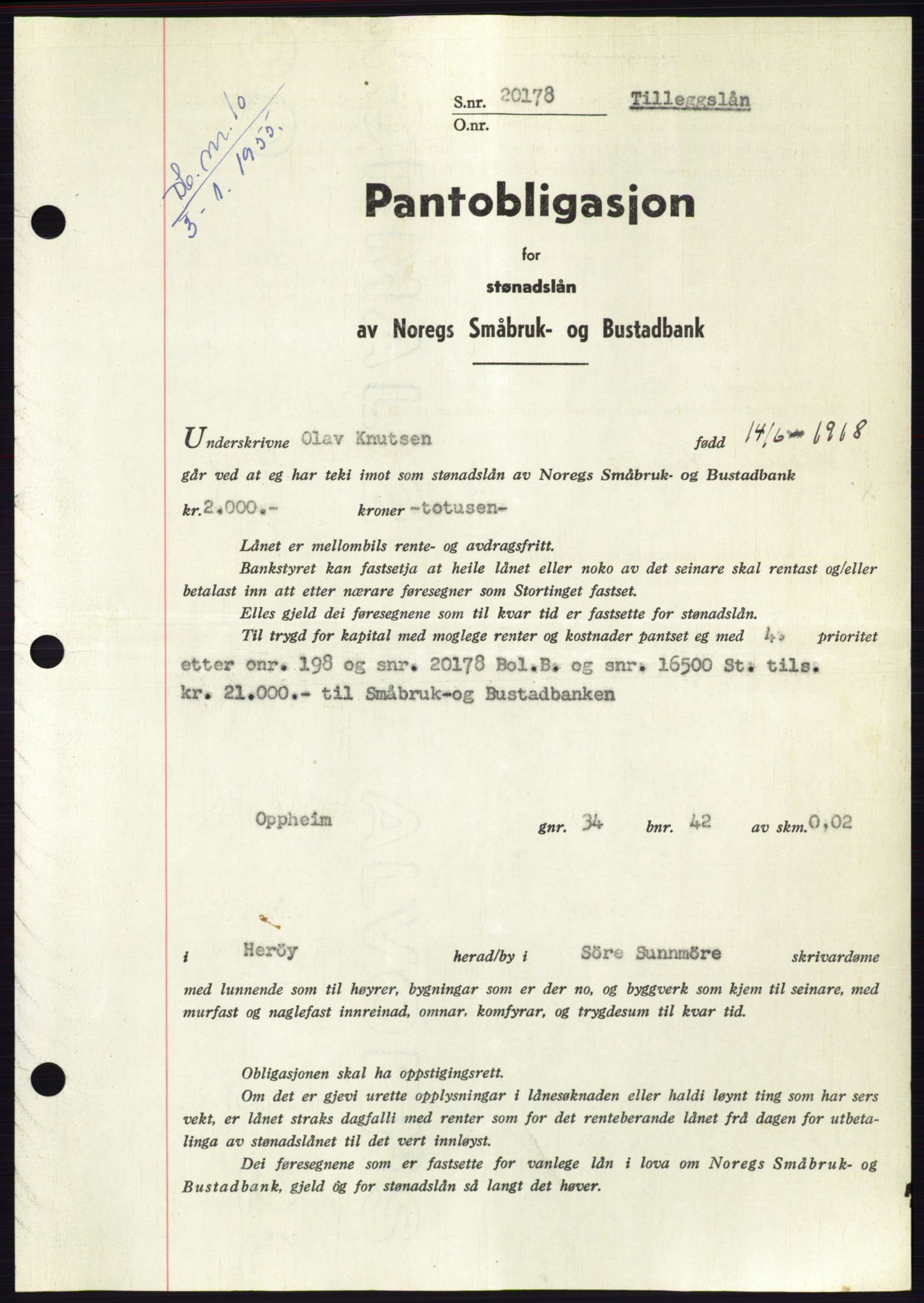 Søre Sunnmøre sorenskriveri, AV/SAT-A-4122/1/2/2C/L0126: Mortgage book no. 14B, 1954-1955, Diary no: : 10/1955