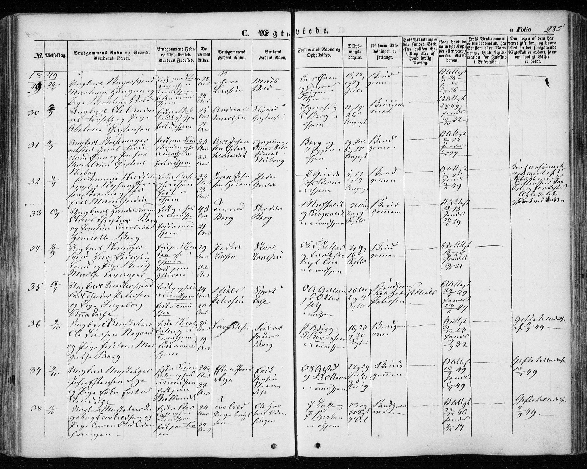 Ministerialprotokoller, klokkerbøker og fødselsregistre - Sør-Trøndelag, AV/SAT-A-1456/601/L0051: Parish register (official) no. 601A19, 1848-1857, p. 285