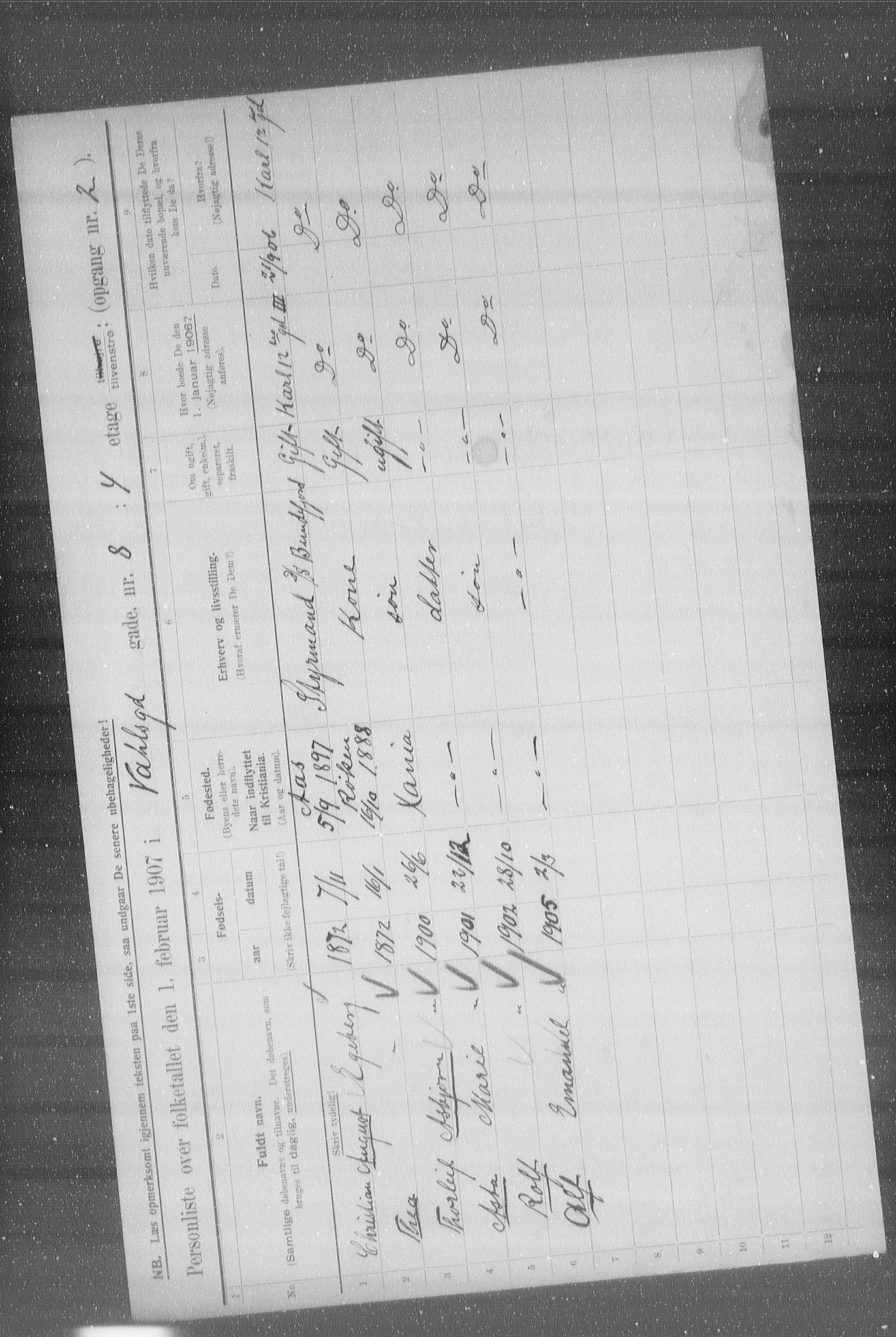 OBA, Municipal Census 1907 for Kristiania, 1907, p. 61838