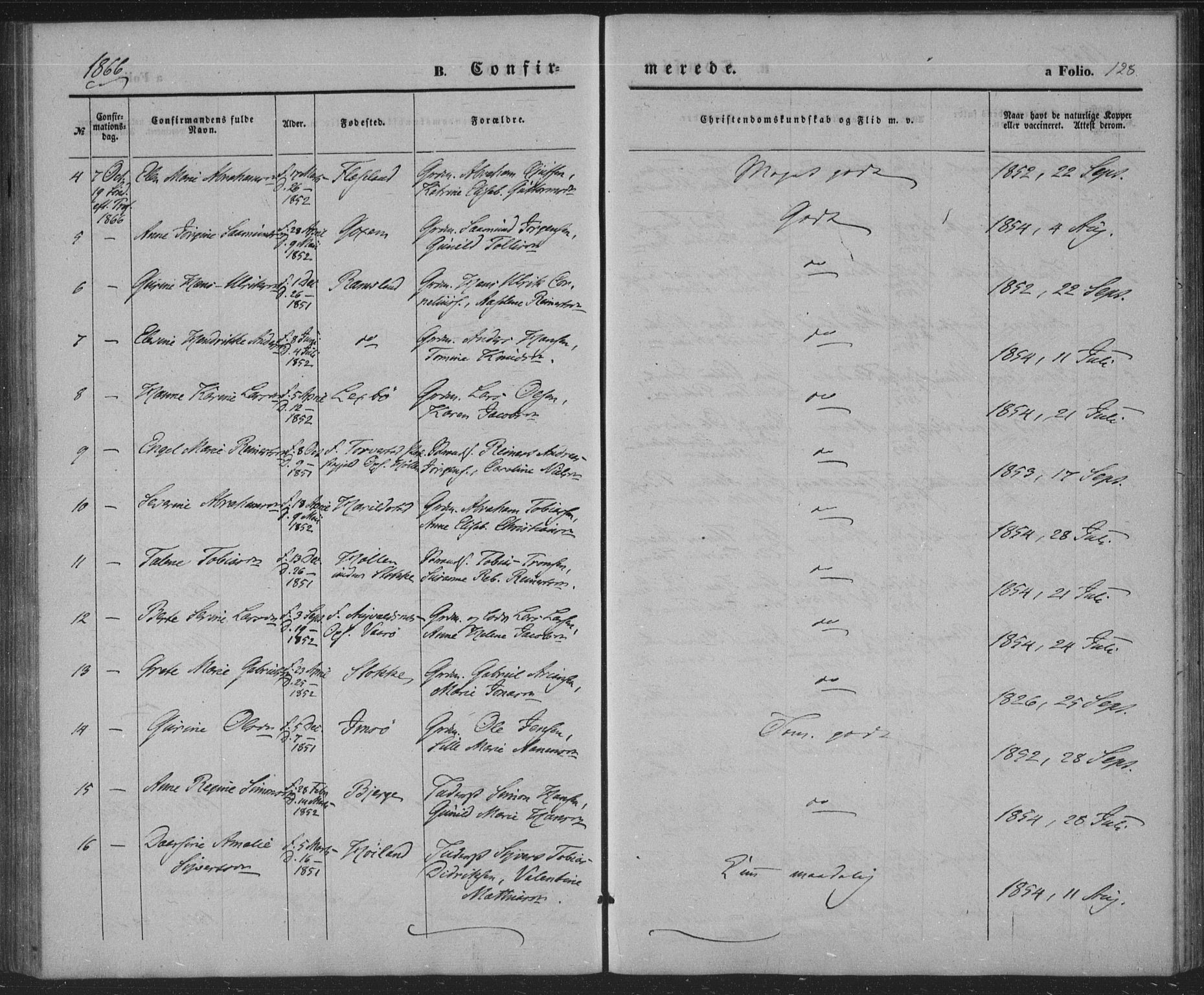 Sør-Audnedal sokneprestkontor, AV/SAK-1111-0039/F/Fa/Faa/L0002: Parish register (official) no. A 2, 1848-1867, p. 128