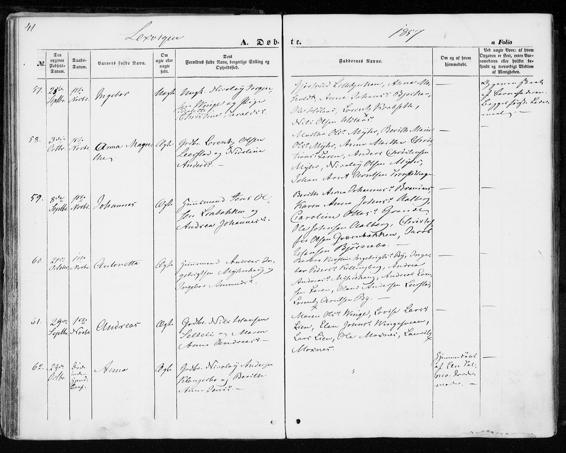 Ministerialprotokoller, klokkerbøker og fødselsregistre - Nord-Trøndelag, SAT/A-1458/701/L0008: Parish register (official) no. 701A08 /1, 1854-1863, p. 41