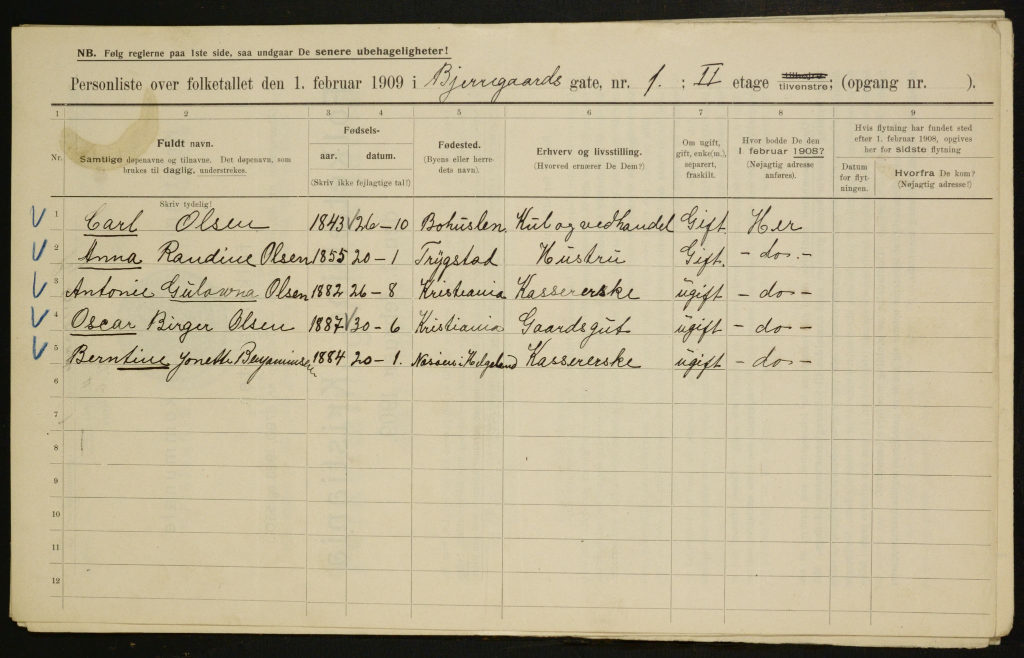 OBA, Municipal Census 1909 for Kristiania, 1909, p. 5097