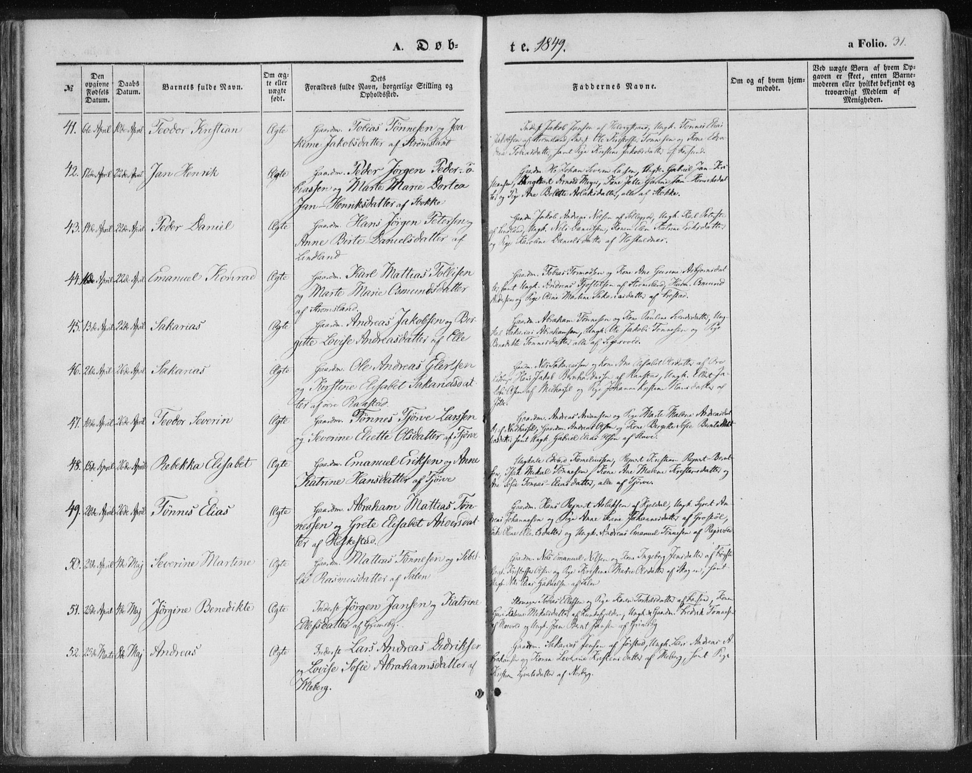 Lista sokneprestkontor, AV/SAK-1111-0027/F/Fa/L0010: Parish register (official) no. A 10, 1846-1861, p. 31