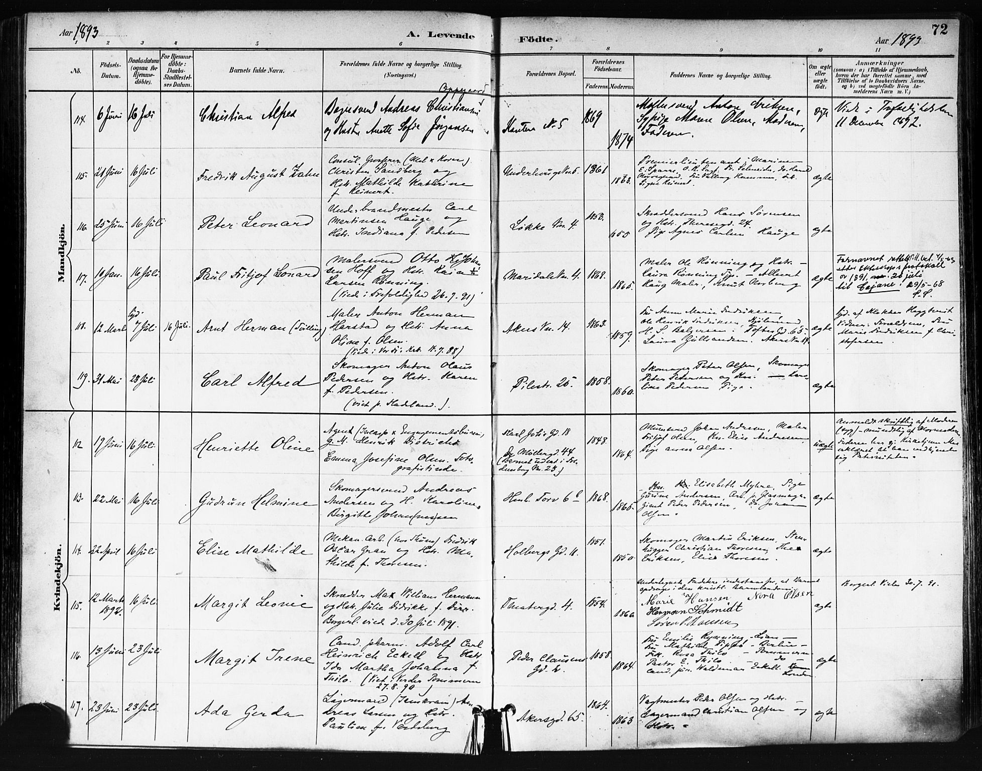 Trefoldighet prestekontor Kirkebøker, AV/SAO-A-10882/F/Fa/L0006: Parish register (official) no. I 6, 1891-1899, p. 72