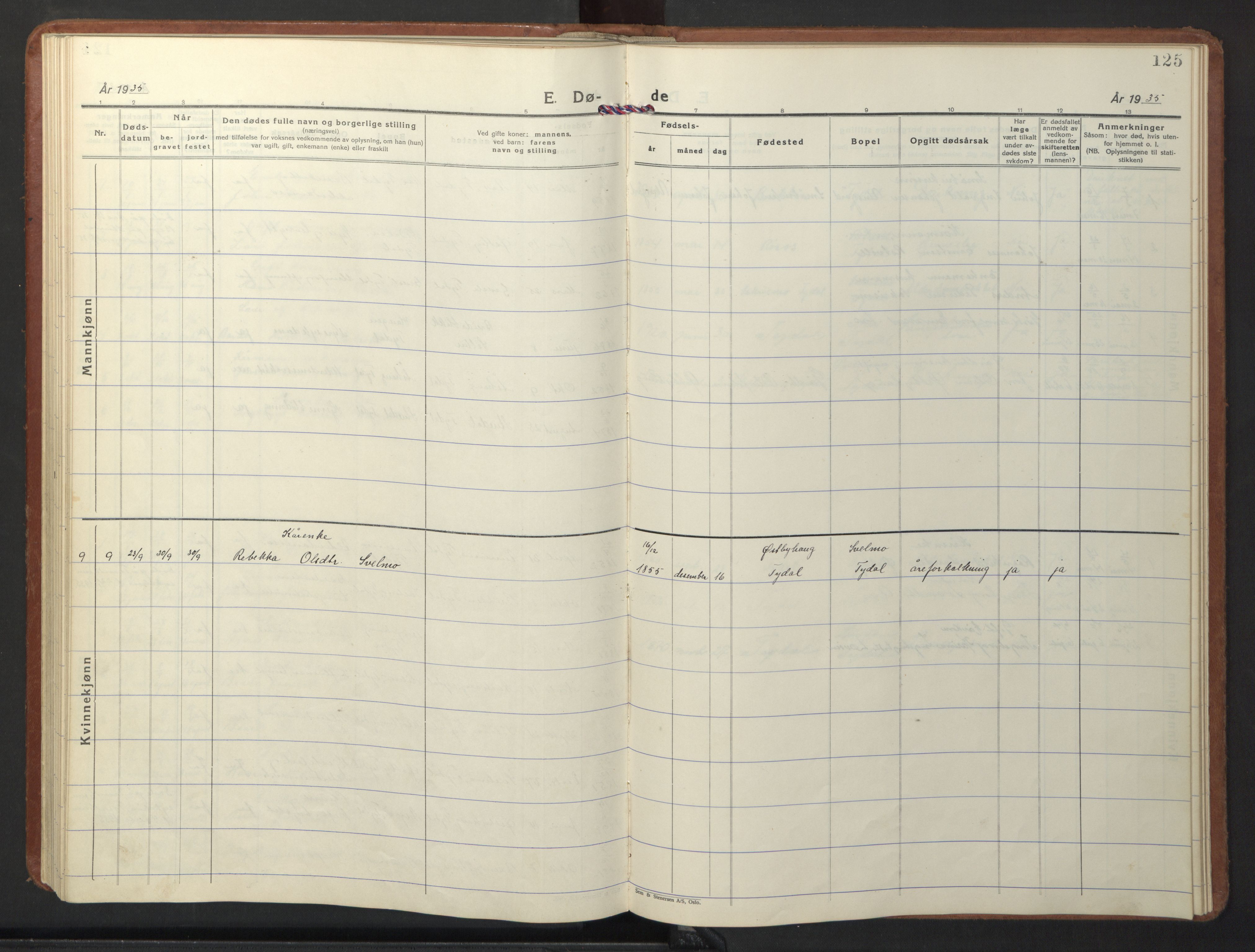 Ministerialprotokoller, klokkerbøker og fødselsregistre - Sør-Trøndelag, SAT/A-1456/698/L1169: Parish register (copy) no. 698C06, 1930-1949, p. 125