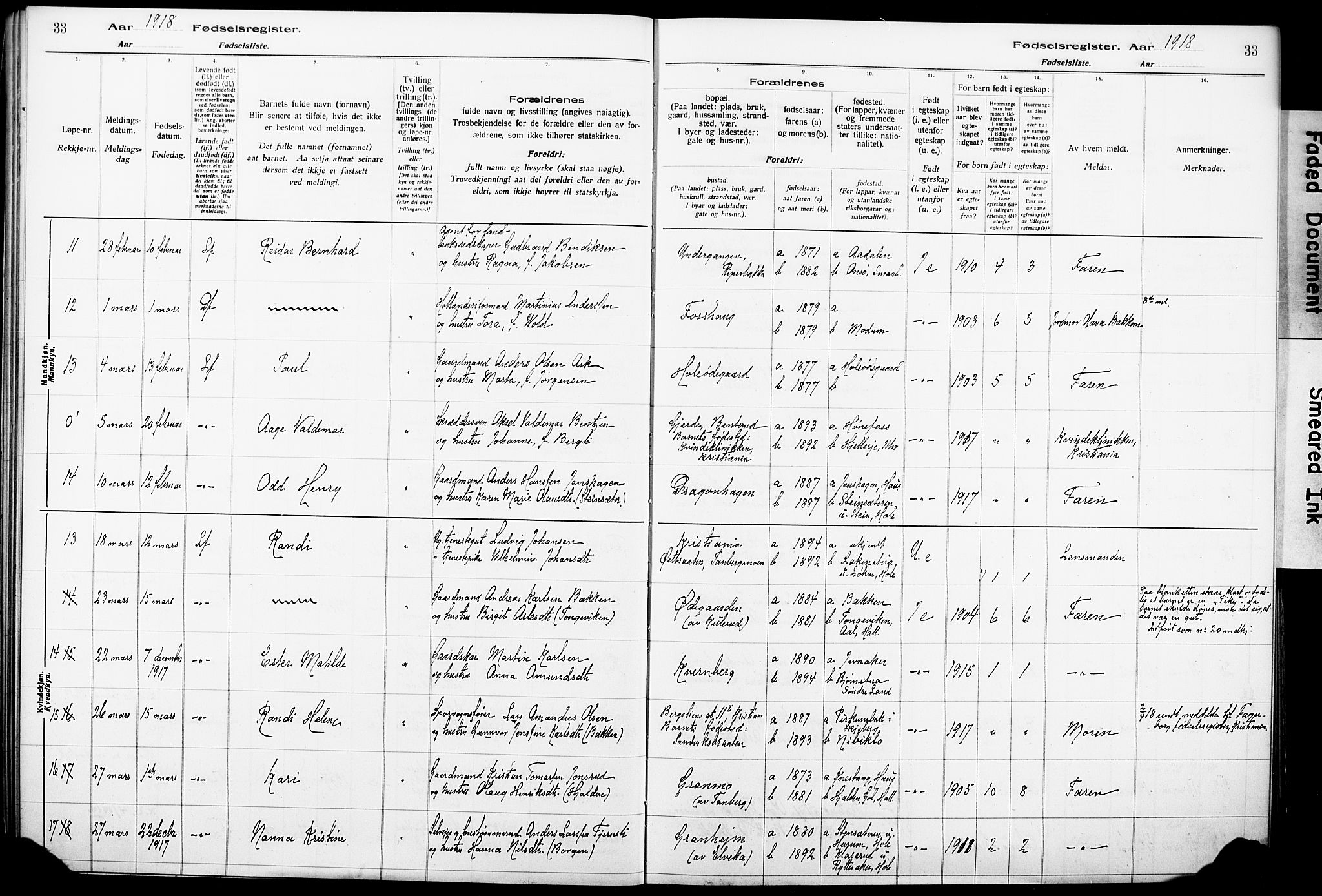 Norderhov kirkebøker, AV/SAKO-A-237/J/Ja/L0001: Birth register no. 1, 1916-1930, p. 33