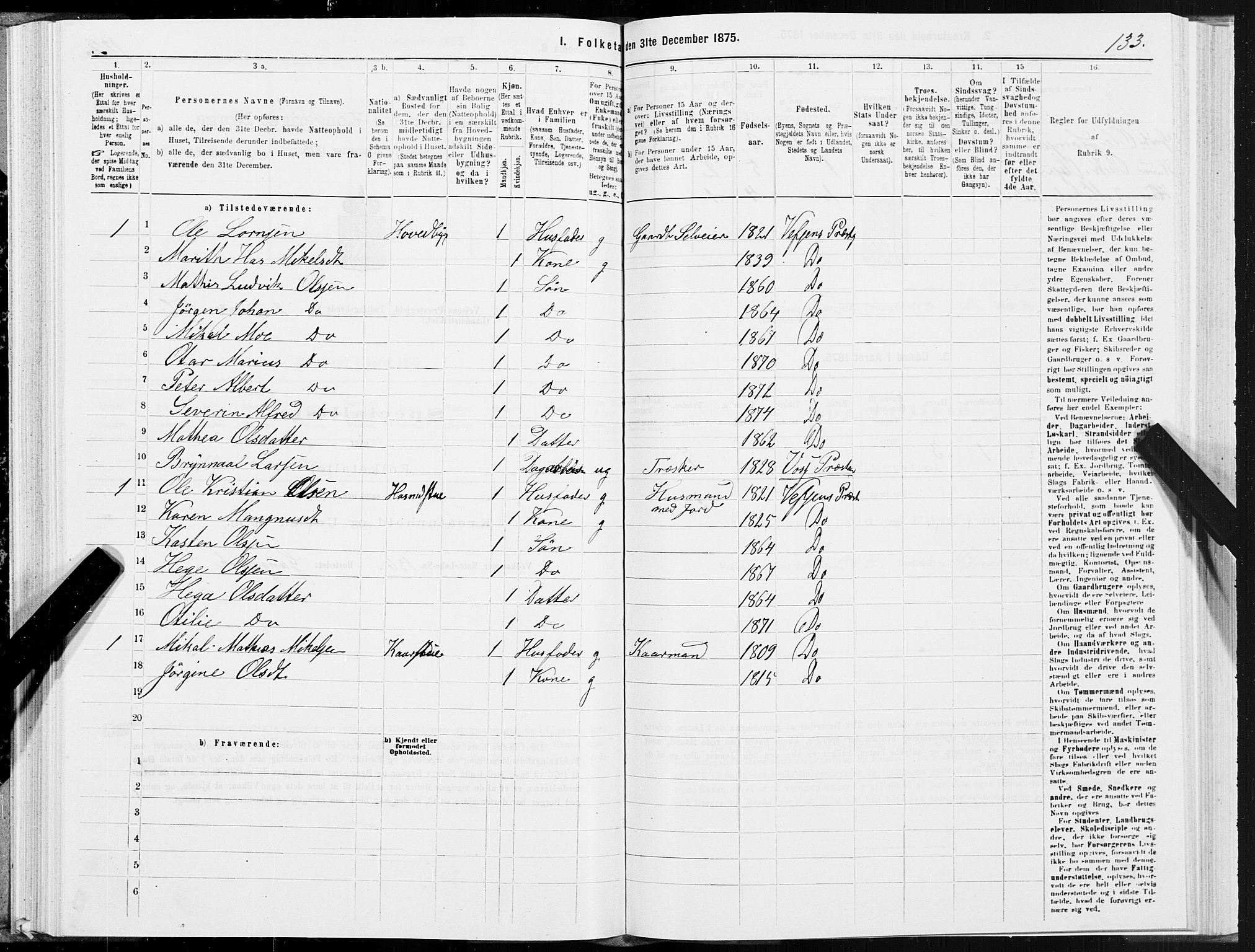 SAT, 1875 census for 1824L Vefsn/Vefsn, 1875, p. 1133