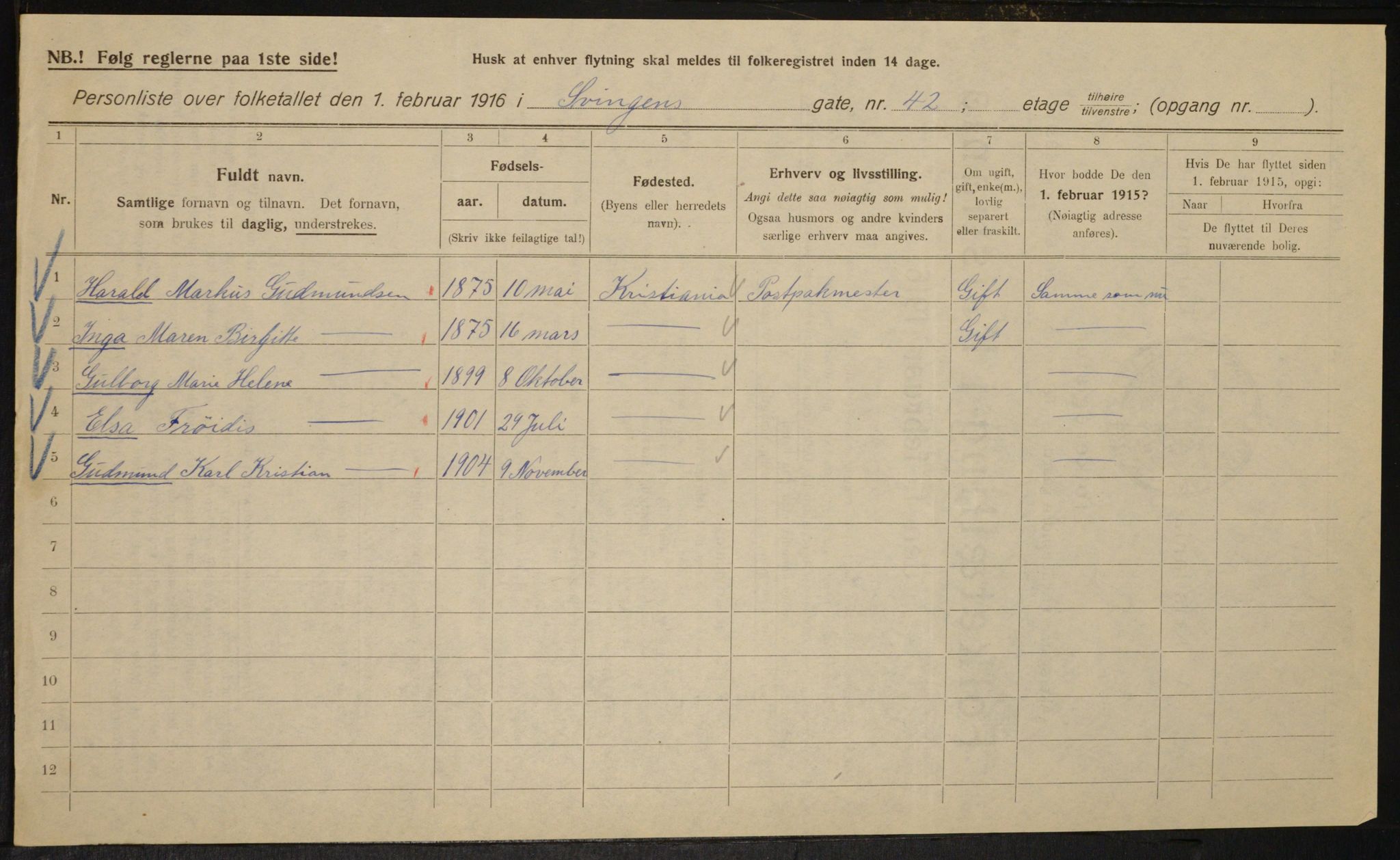 OBA, Municipal Census 1916 for Kristiania, 1916, p. 109196