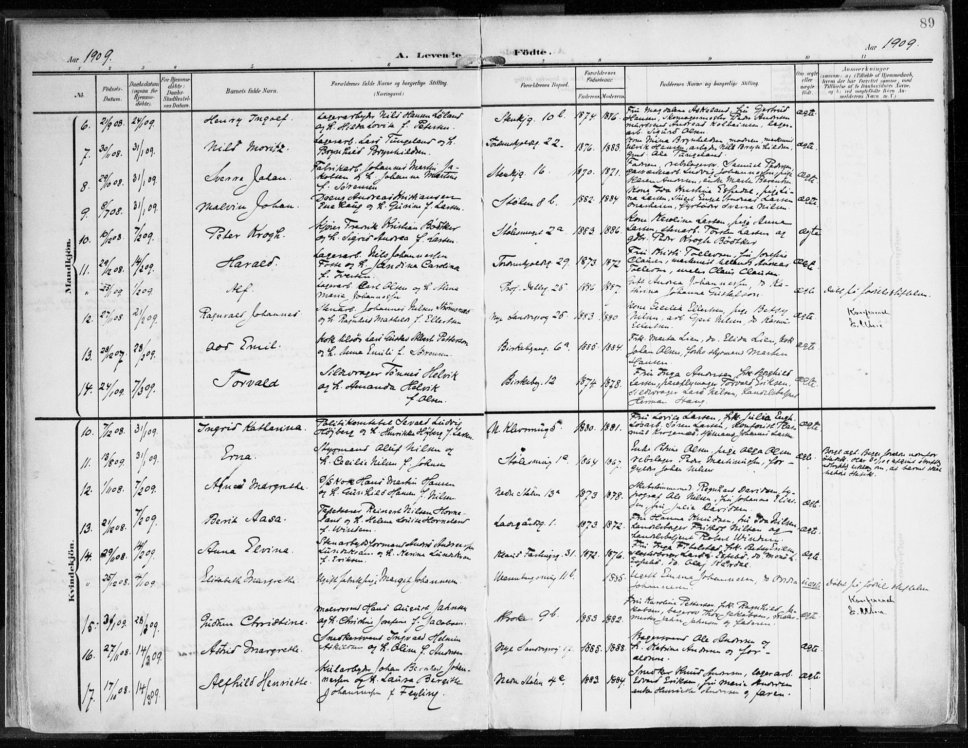 Mariakirken Sokneprestembete, SAB/A-76901/H/Haa/L0010: Parish register (official) no. B 1, 1901-1915, p. 89