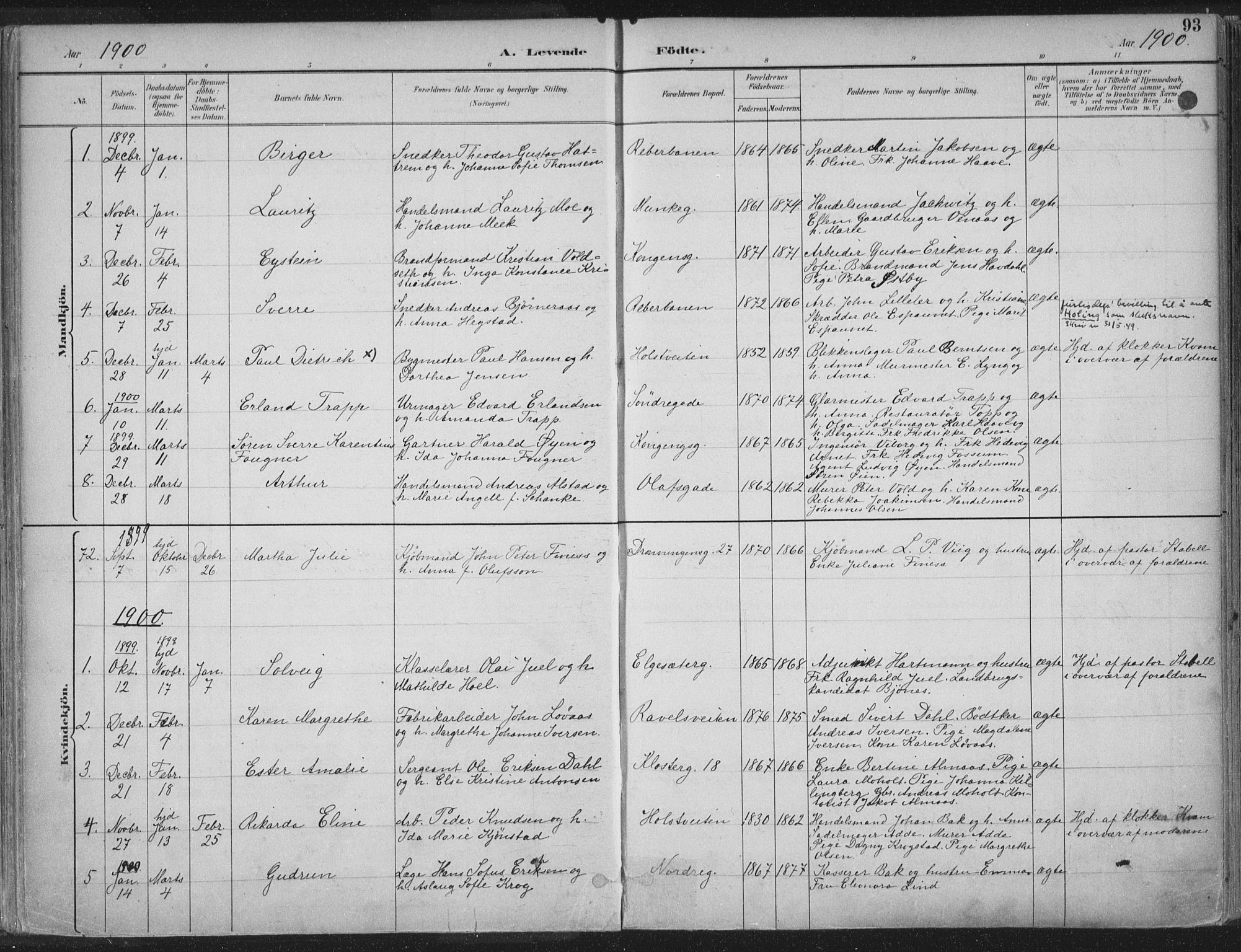 Ministerialprotokoller, klokkerbøker og fødselsregistre - Sør-Trøndelag, SAT/A-1456/601/L0062: Parish register (official) no. 601A30, 1891-1911, p. 93