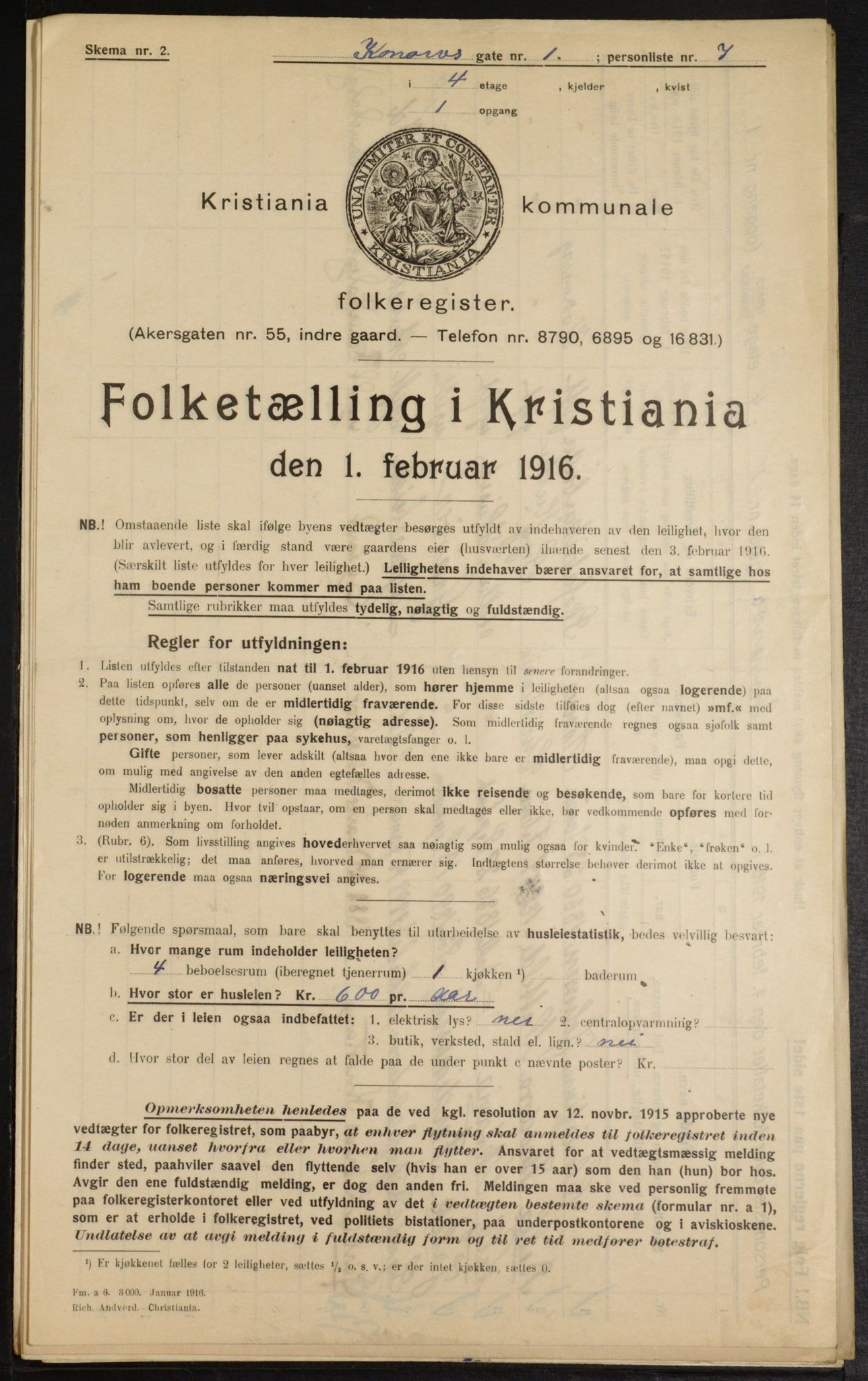 OBA, Municipal Census 1916 for Kristiania, 1916, p. 54119