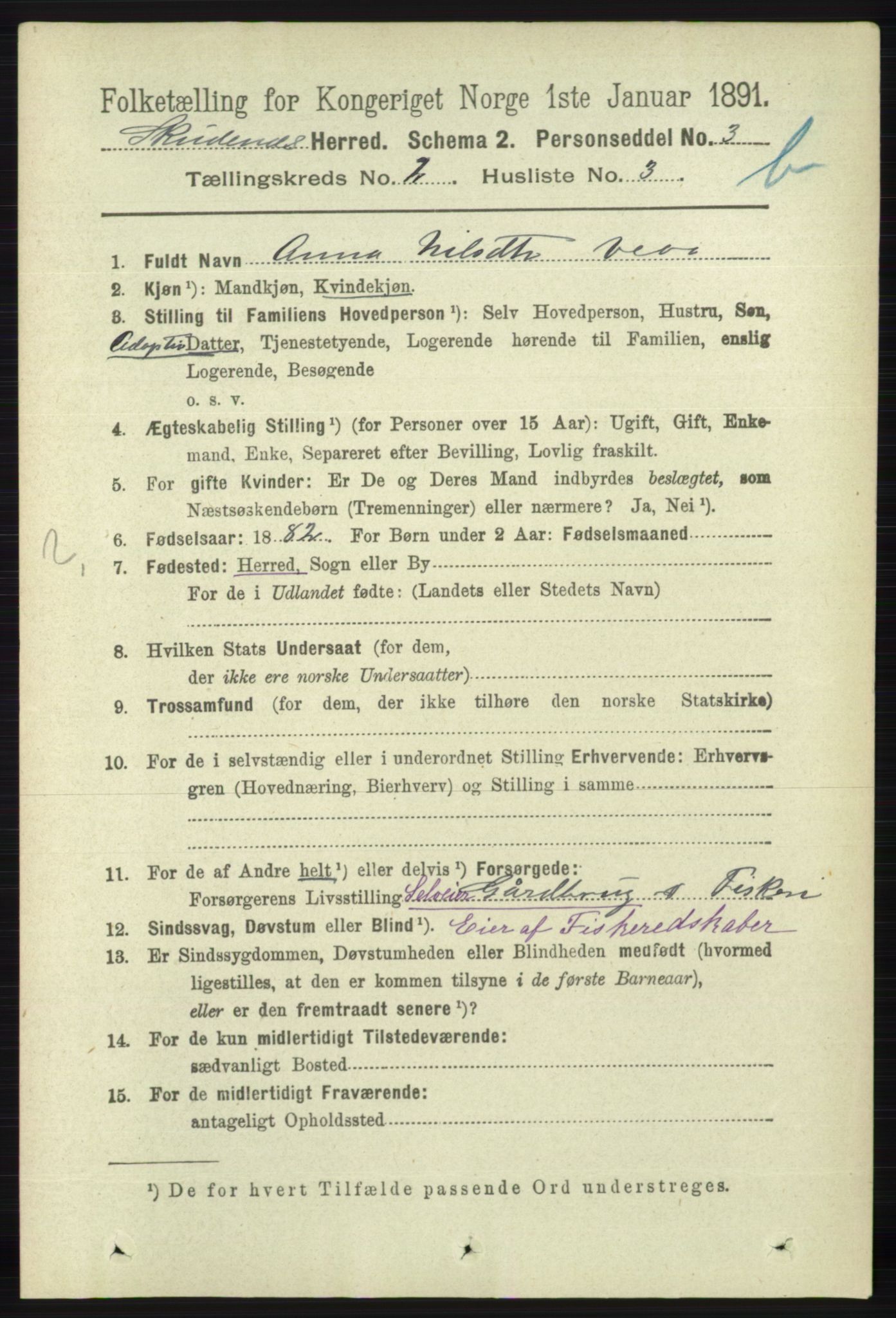 RA, 1891 census for 1150 Skudenes, 1891, p. 3723