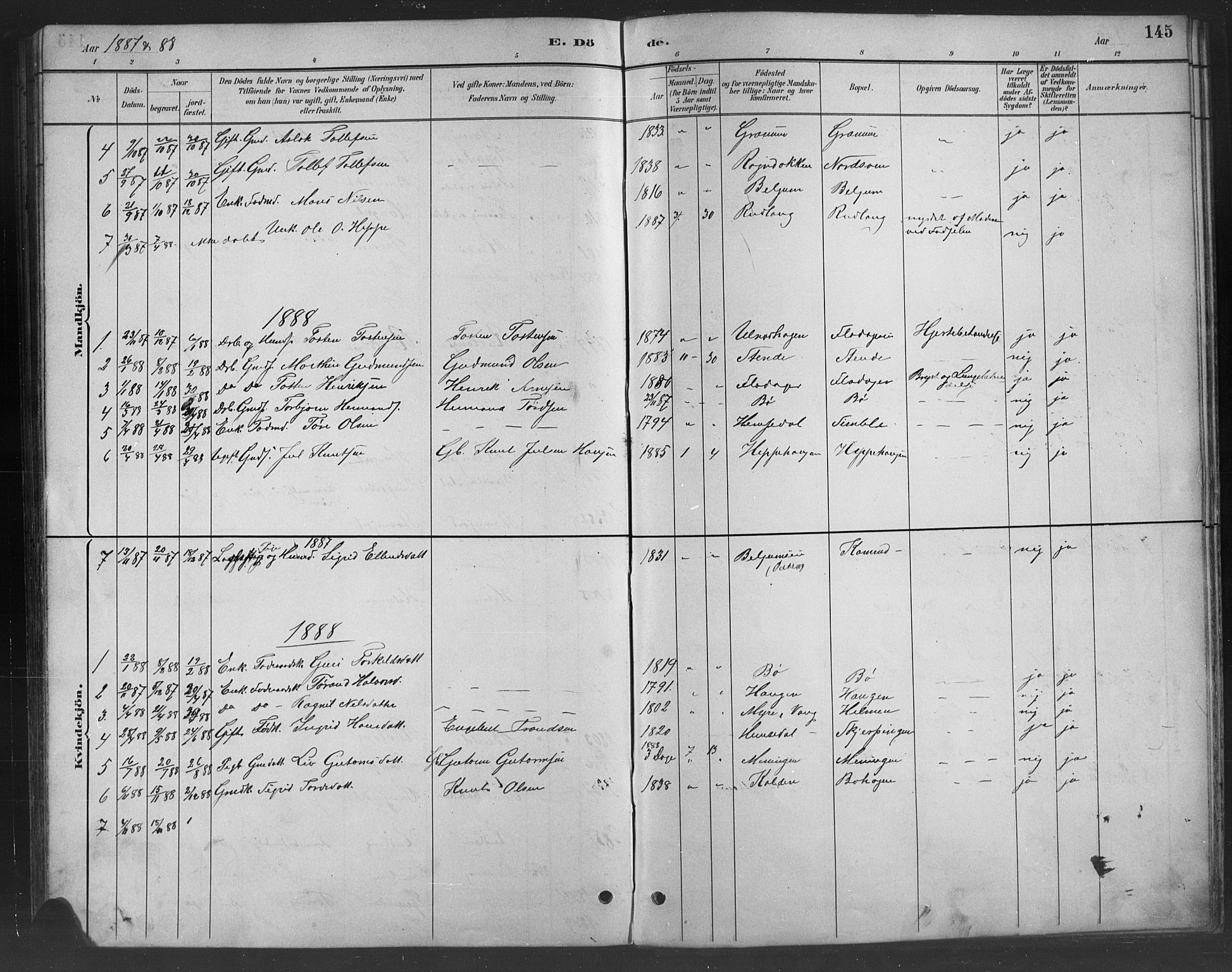 Nord-Aurdal prestekontor, SAH/PREST-132/H/Ha/Hab/L0008: Parish register (copy) no. 8, 1883-1916, p. 145