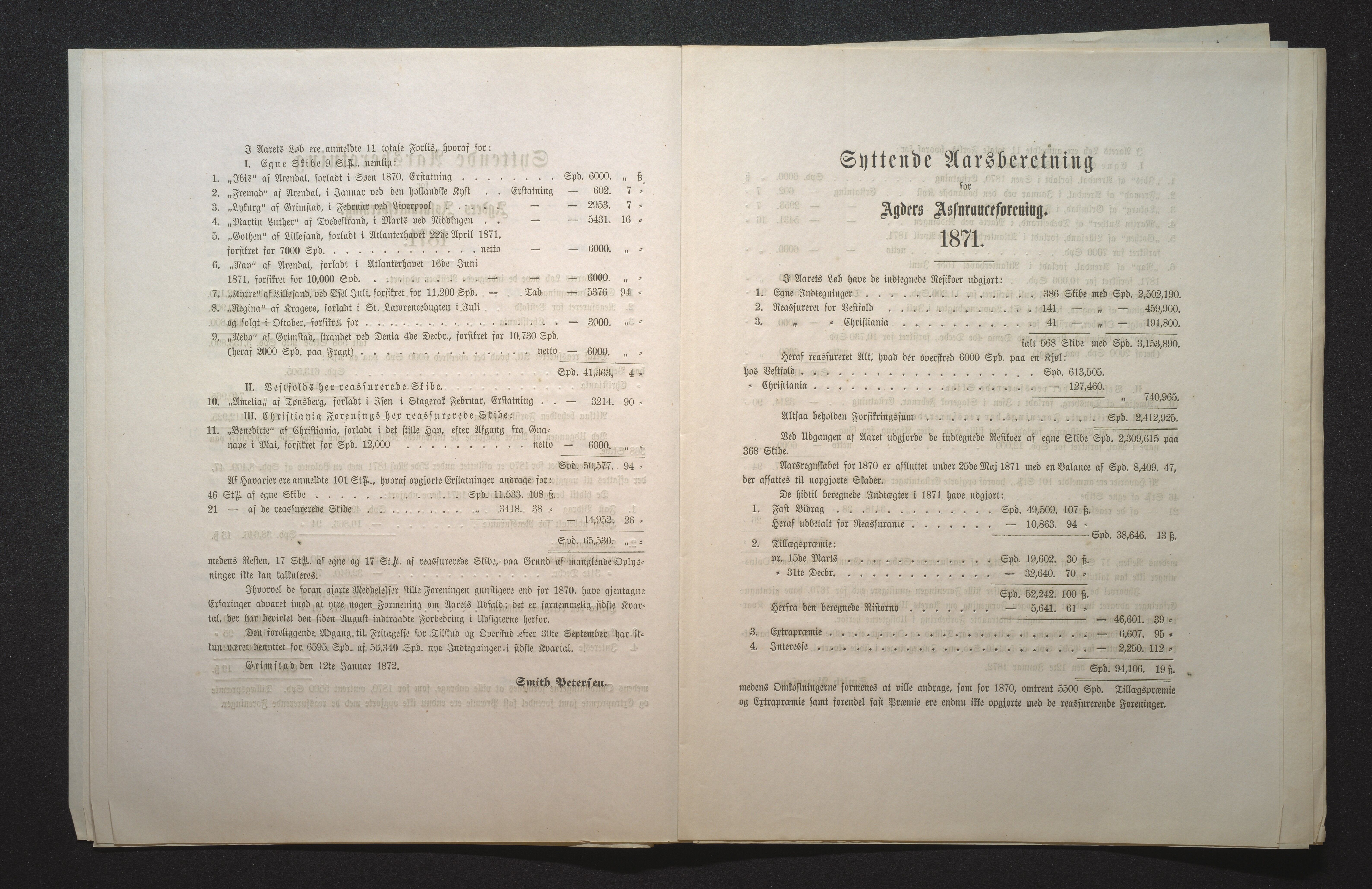 Agders Gjensidige Assuranceforening, AAKS/PA-1718/05/L0001: Regnskap, seilavdeling, pakkesak, 1855-1880