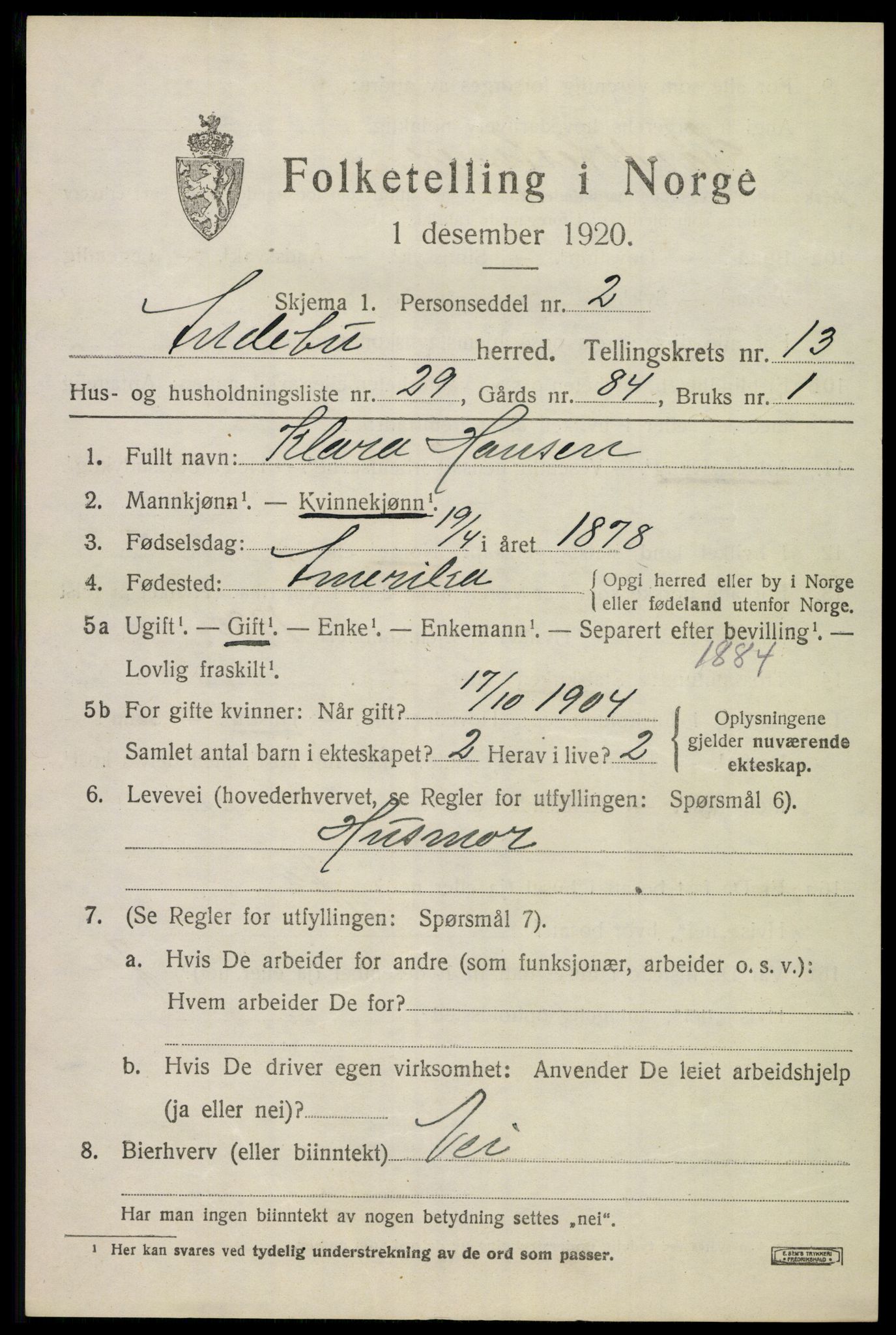 SAKO, 1920 census for Andebu, 1920, p. 5080