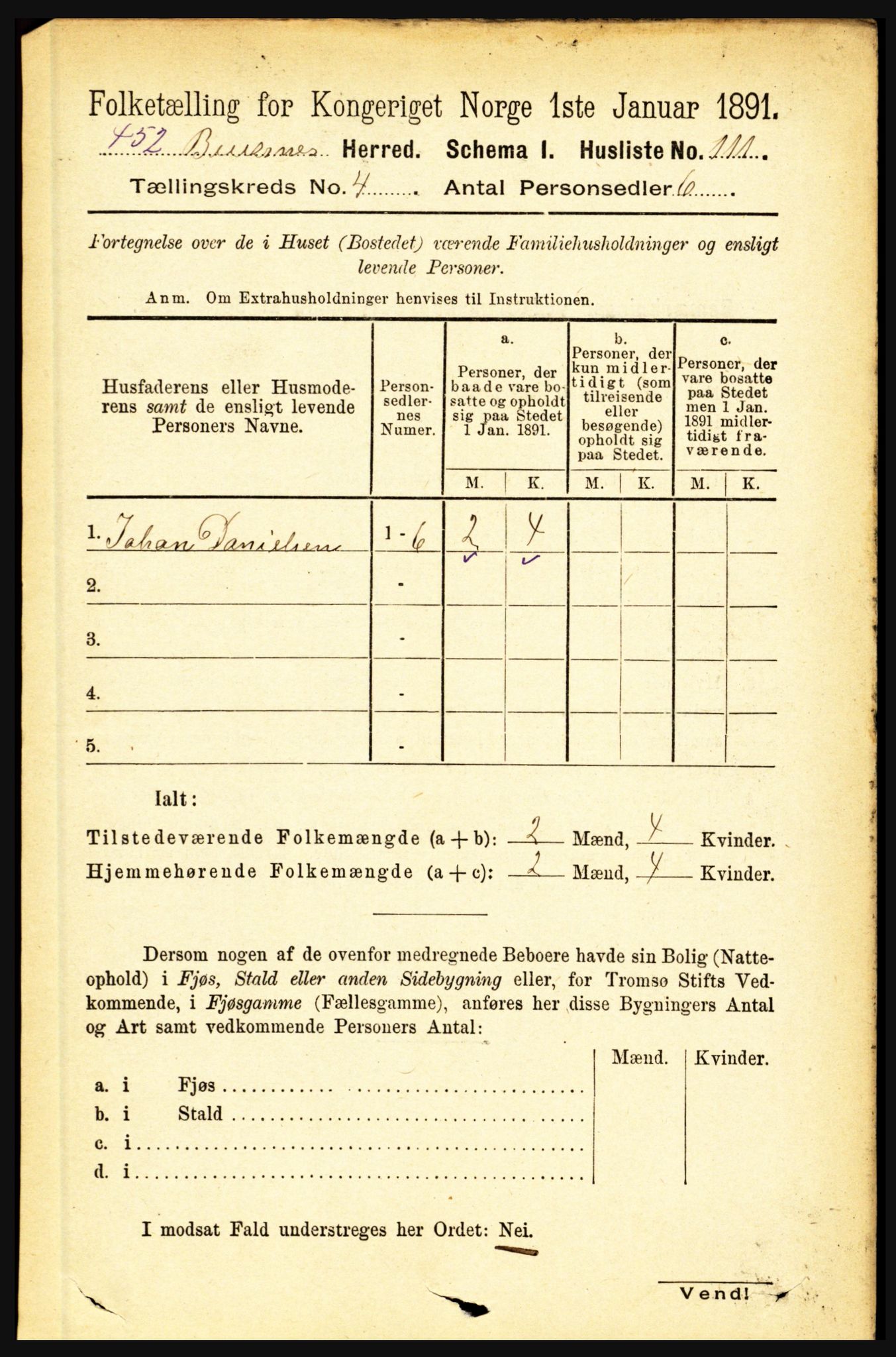 RA, 1891 census for 1860 Buksnes, 1891, p. 3011