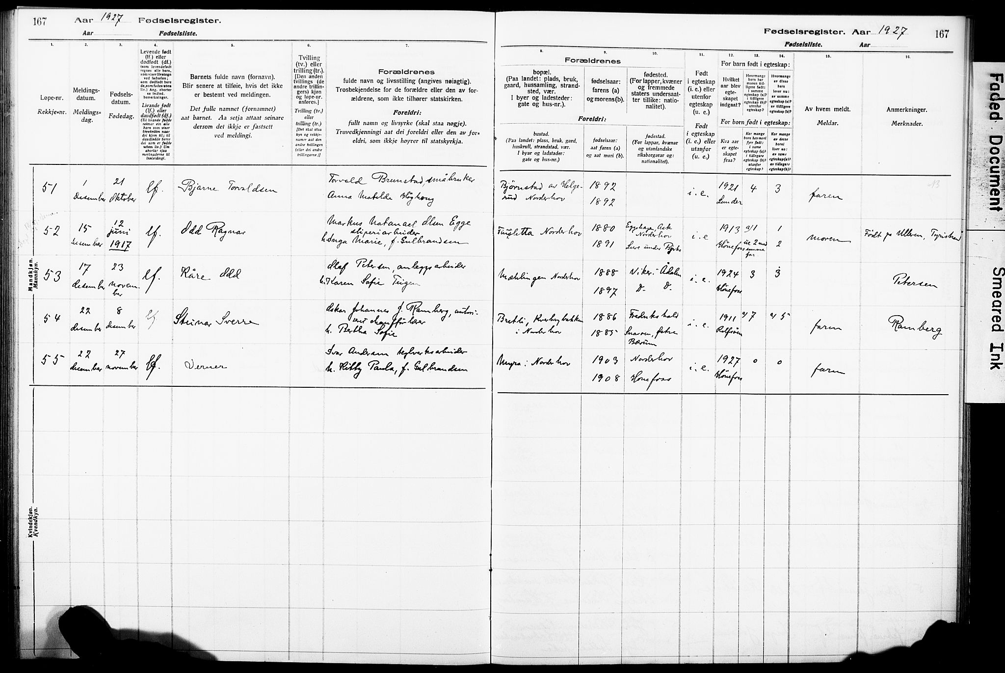 Norderhov kirkebøker, AV/SAKO-A-237/J/Ja/L0001: Birth register no. 1, 1916-1930, p. 167