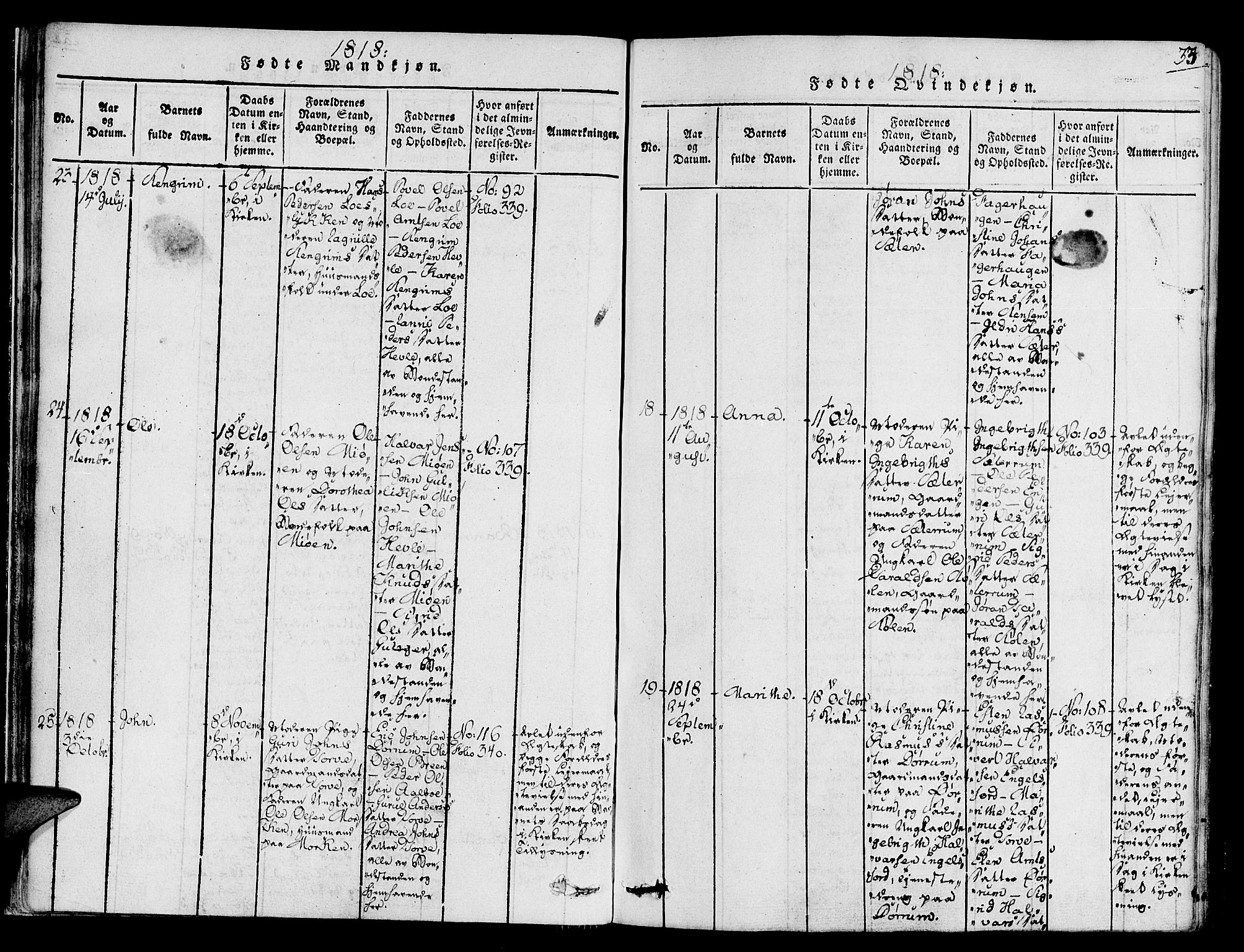 Ministerialprotokoller, klokkerbøker og fødselsregistre - Sør-Trøndelag, SAT/A-1456/678/L0895: Parish register (official) no. 678A05 /1, 1816-1821, p. 33