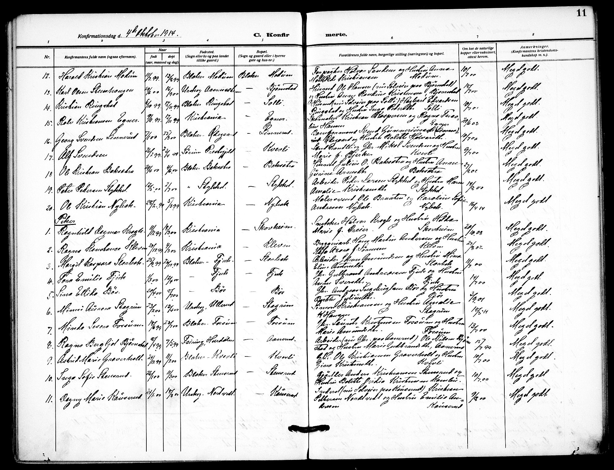 Aurskog prestekontor Kirkebøker, SAO/A-10304a/F/Fb/L0003: Parish register (official) no. II 3, 1909-1919, p. 11