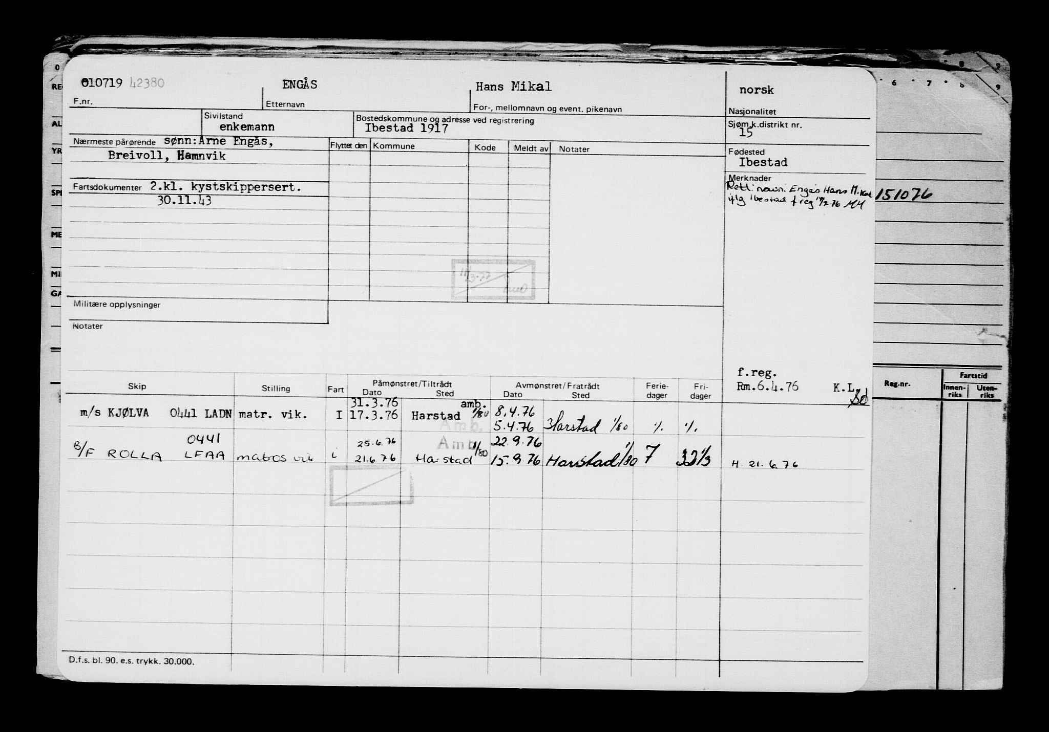 Direktoratet for sjømenn, AV/RA-S-3545/G/Gb/L0170: Hovedkort, 1919, p. 7