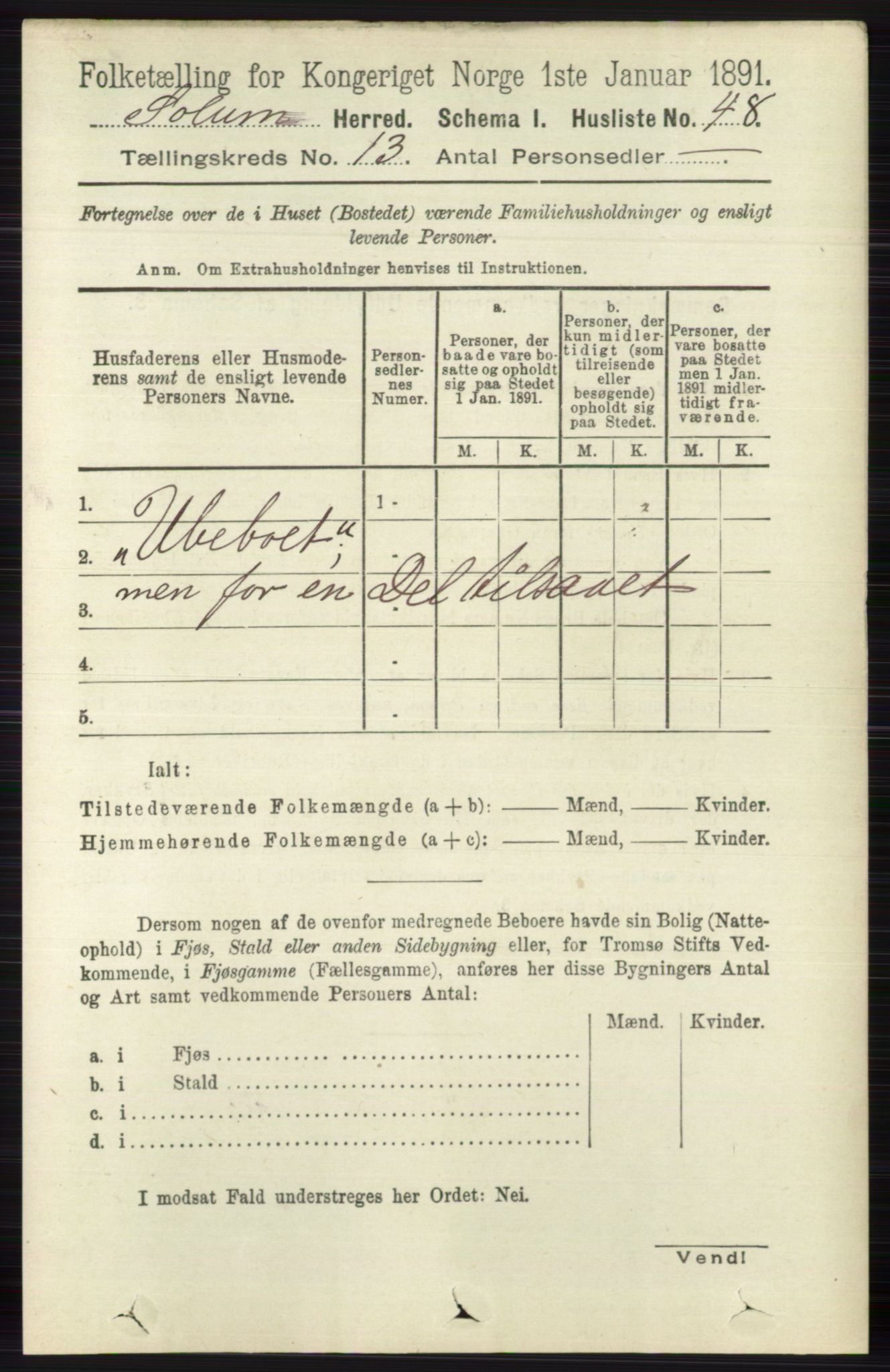 RA, 1891 census for 0818 Solum, 1891, p. 6050