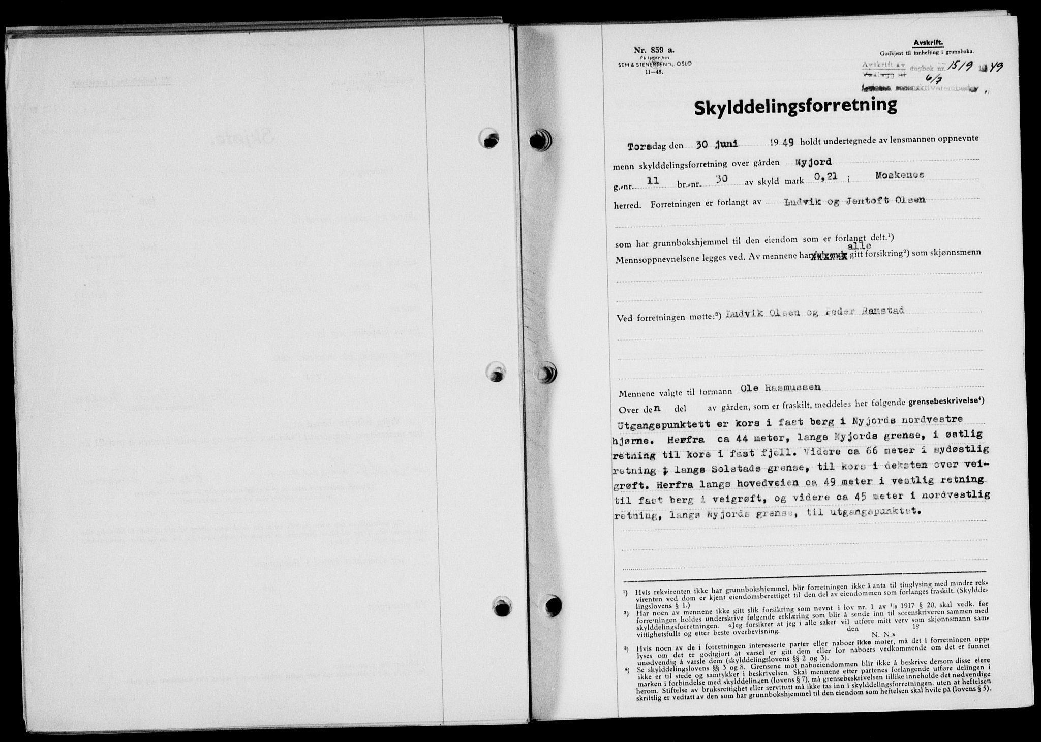 Lofoten sorenskriveri, SAT/A-0017/1/2/2C/L0021a: Mortgage book no. 21a, 1949-1949, Diary no: : 1519/1949