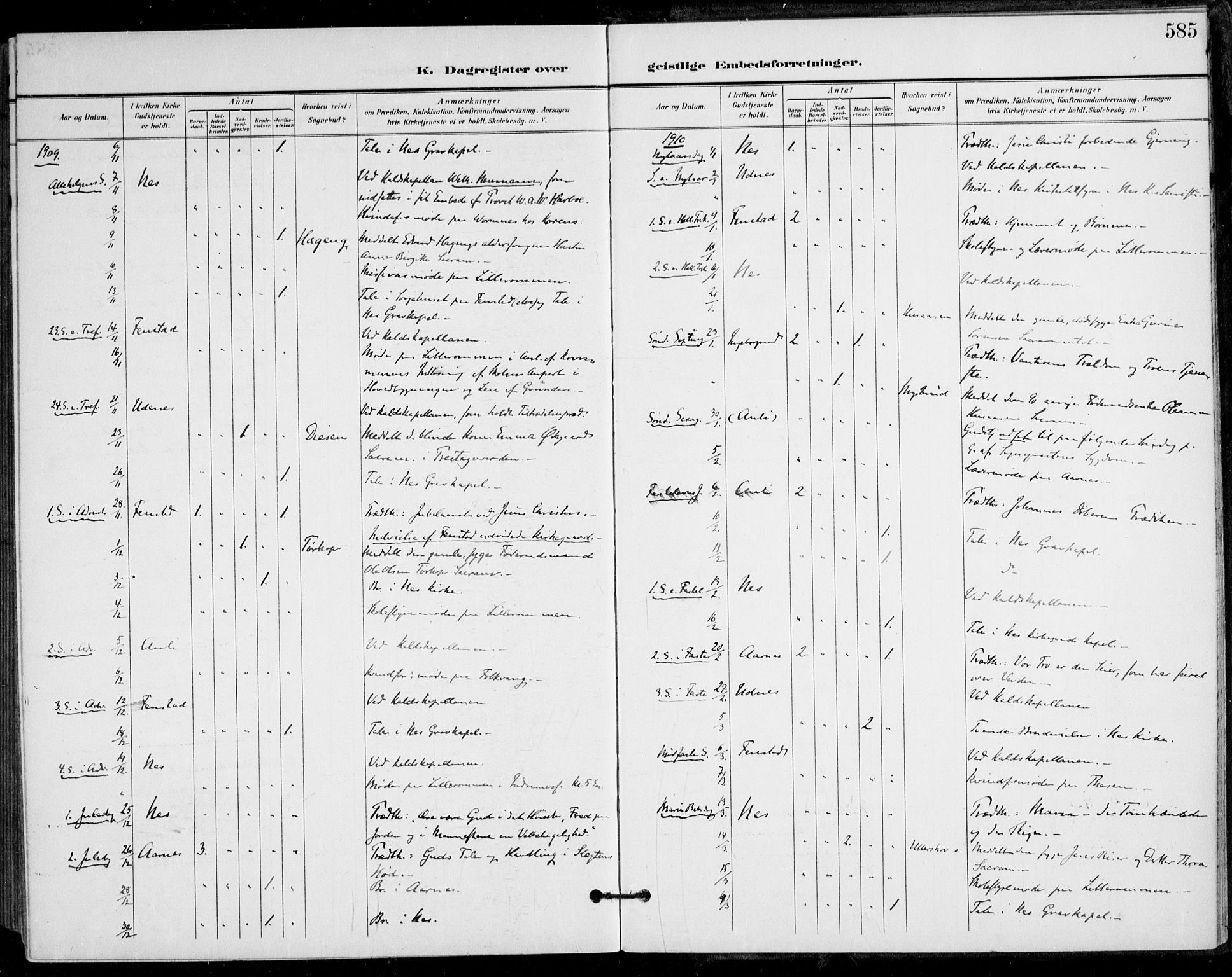 Nes prestekontor Kirkebøker, AV/SAO-A-10410/F/Fa/L0011: Parish register (official) no. I 11, 1899-1918, p. 585