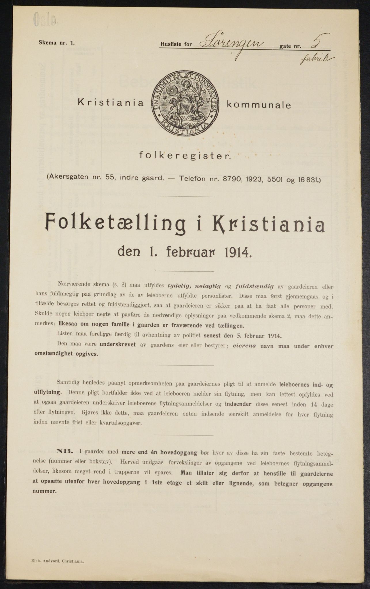 OBA, Municipal Census 1914 for Kristiania, 1914, p. 107111