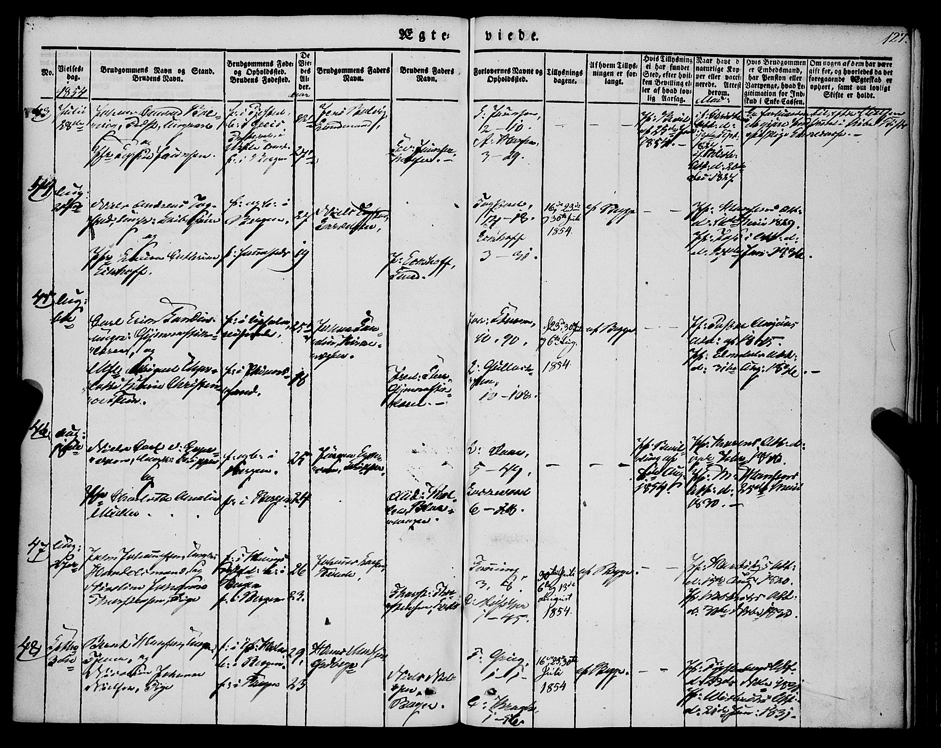 Nykirken Sokneprestembete, AV/SAB-A-77101/H/Haa/L0031: Parish register (official) no. D 1, 1834-1861, p. 127