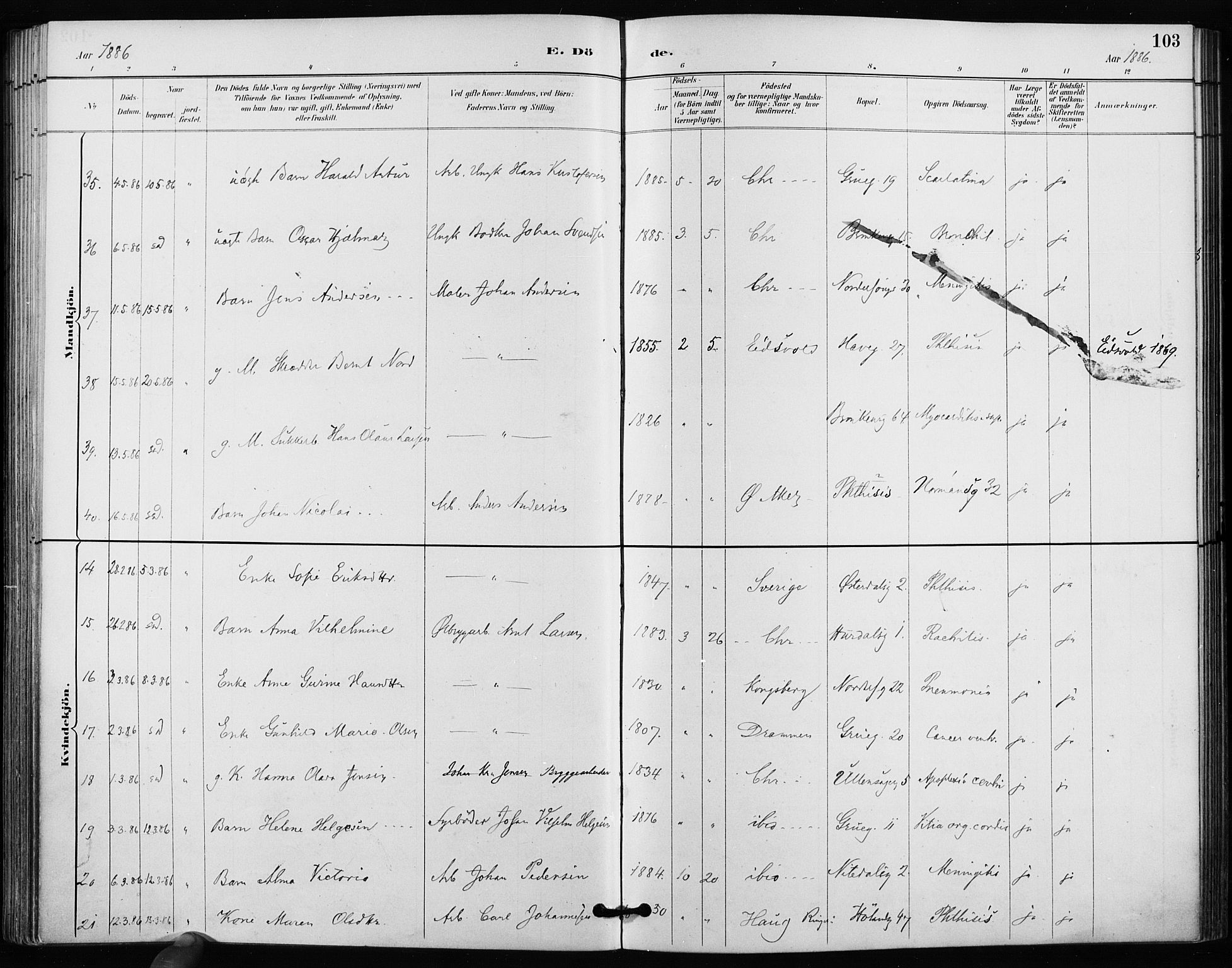 Kampen prestekontor Kirkebøker, SAO/A-10853/F/Fa/L0004: Parish register (official) no. I 4, 1885-1892, p. 103