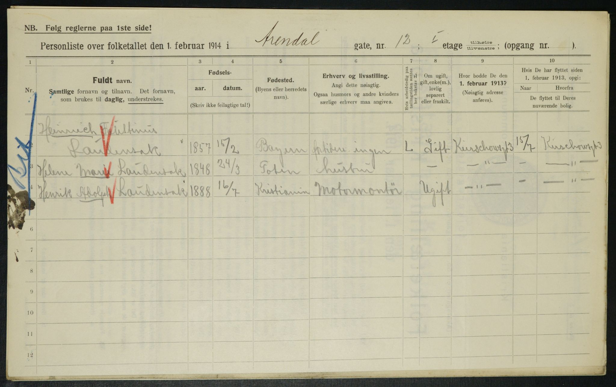 OBA, Municipal Census 1914 for Kristiania, 1914, p. 2005