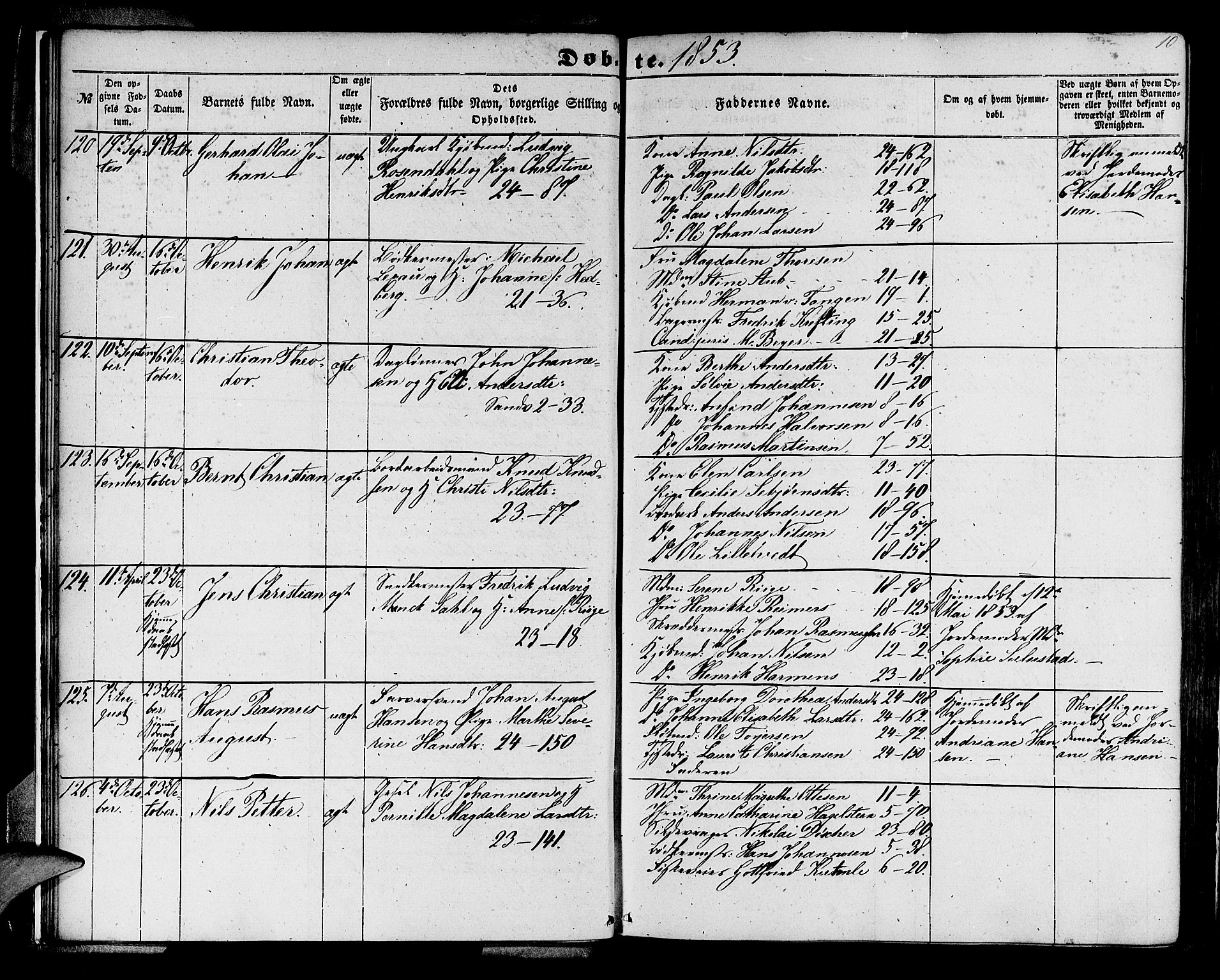 Korskirken sokneprestembete, AV/SAB-A-76101/H/Hab: Parish register (copy) no. B 3, 1853-1858, p. 10