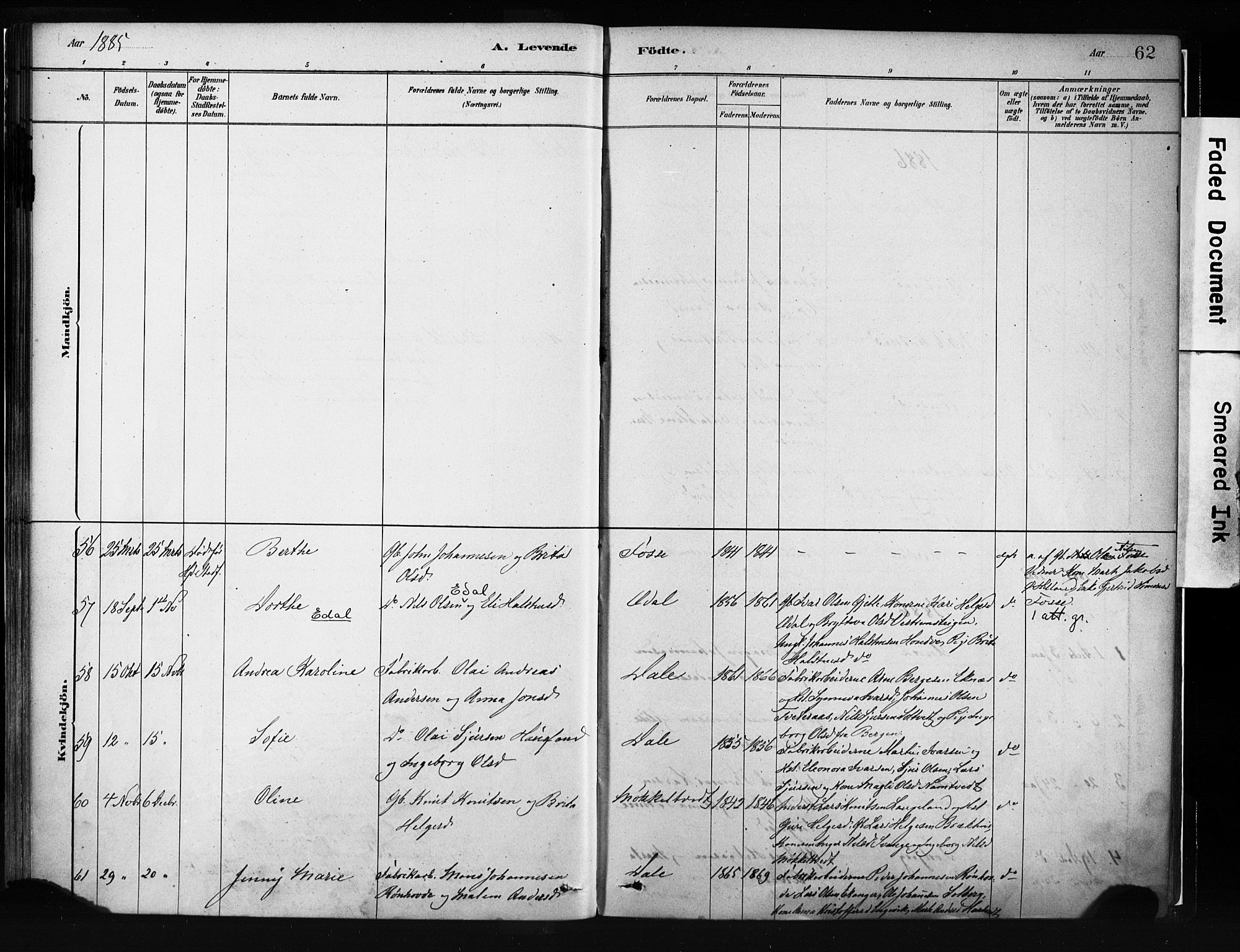 Evanger sokneprestembete, SAB/A-99924: Parish register (official) no. A 1, 1877-1899, p. 62