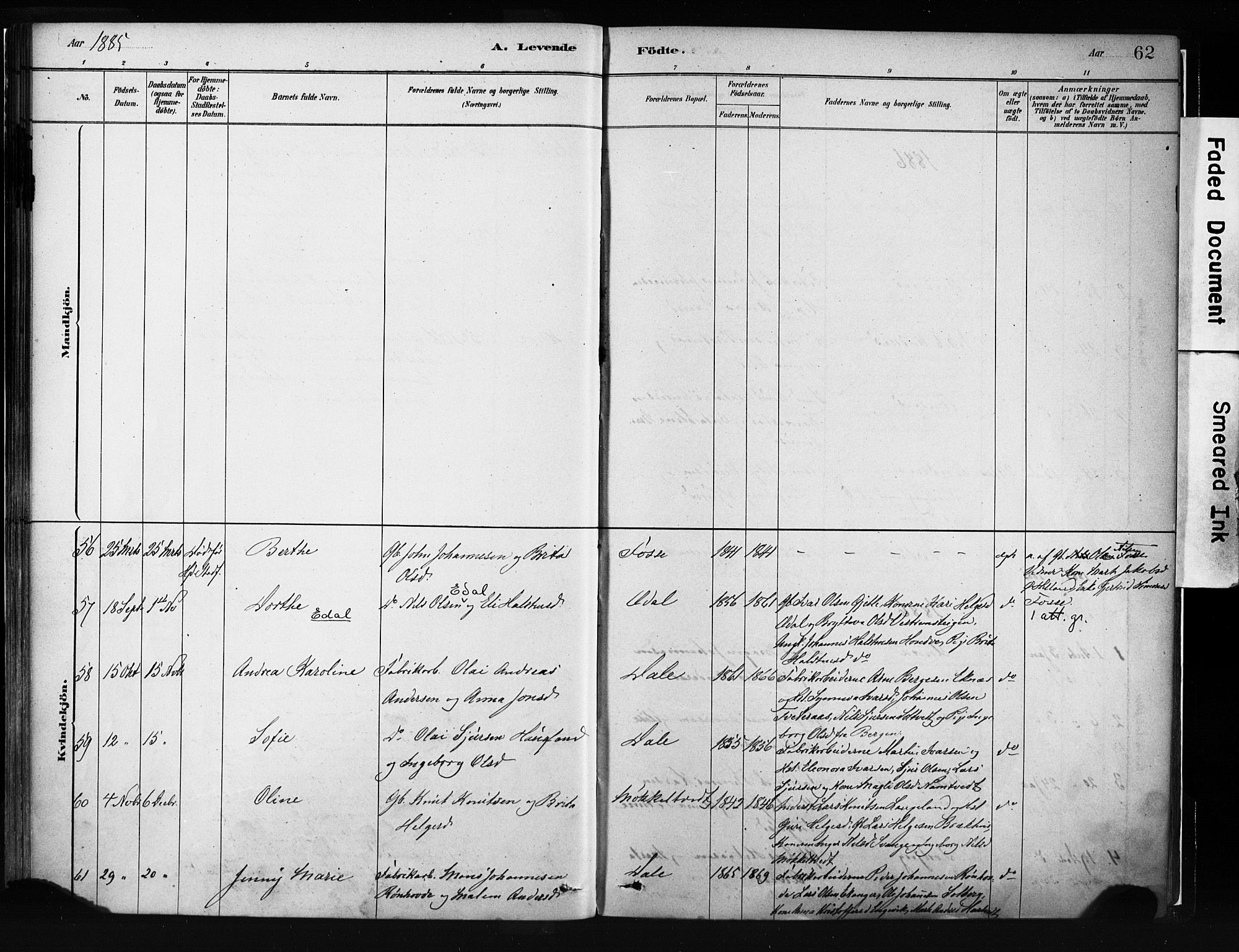 Evanger sokneprestembete, AV/SAB-A-99924: Parish register (official) no. A 1, 1877-1899, p. 62