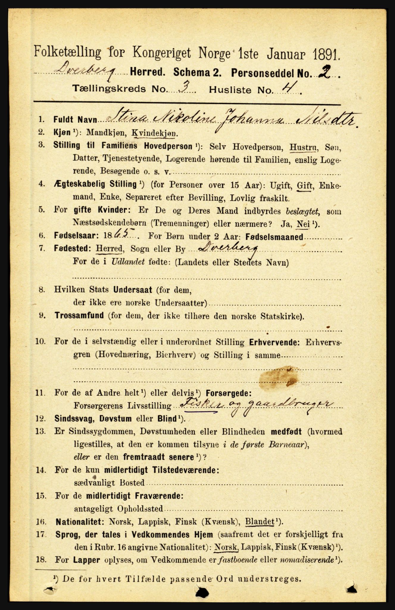 RA, 1891 census for 1872 Dverberg, 1891, p. 949