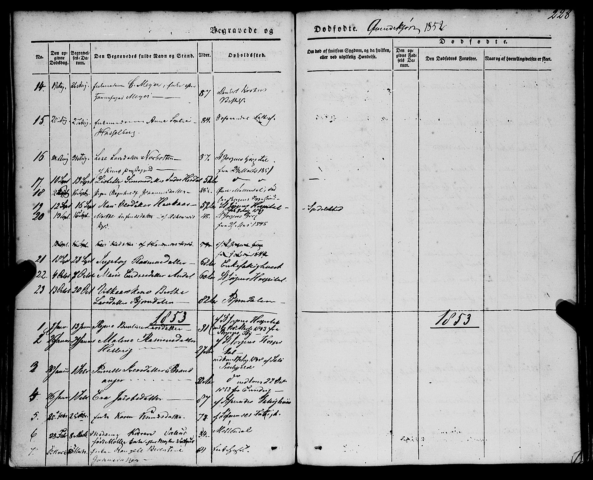 St. Jørgens hospital og Årstad sokneprestembete, AV/SAB-A-99934: Parish register (official) no. A 4, 1844-1863, p. 228